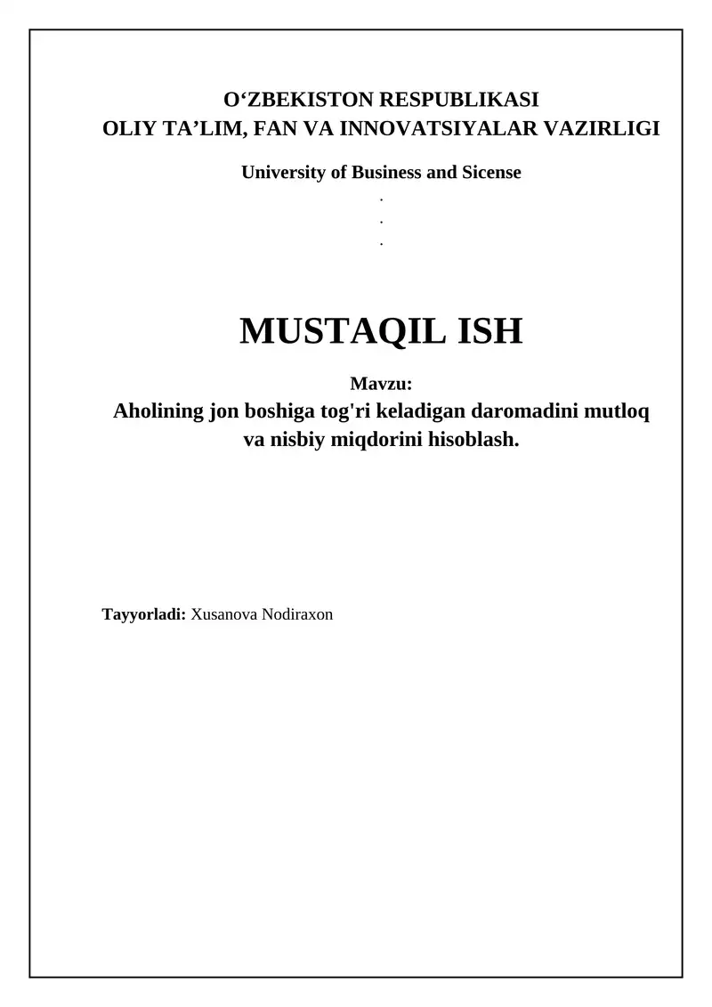 Aholi jon boshiga daromad: Mutlaq va nisbiy ko'rsatkichlar