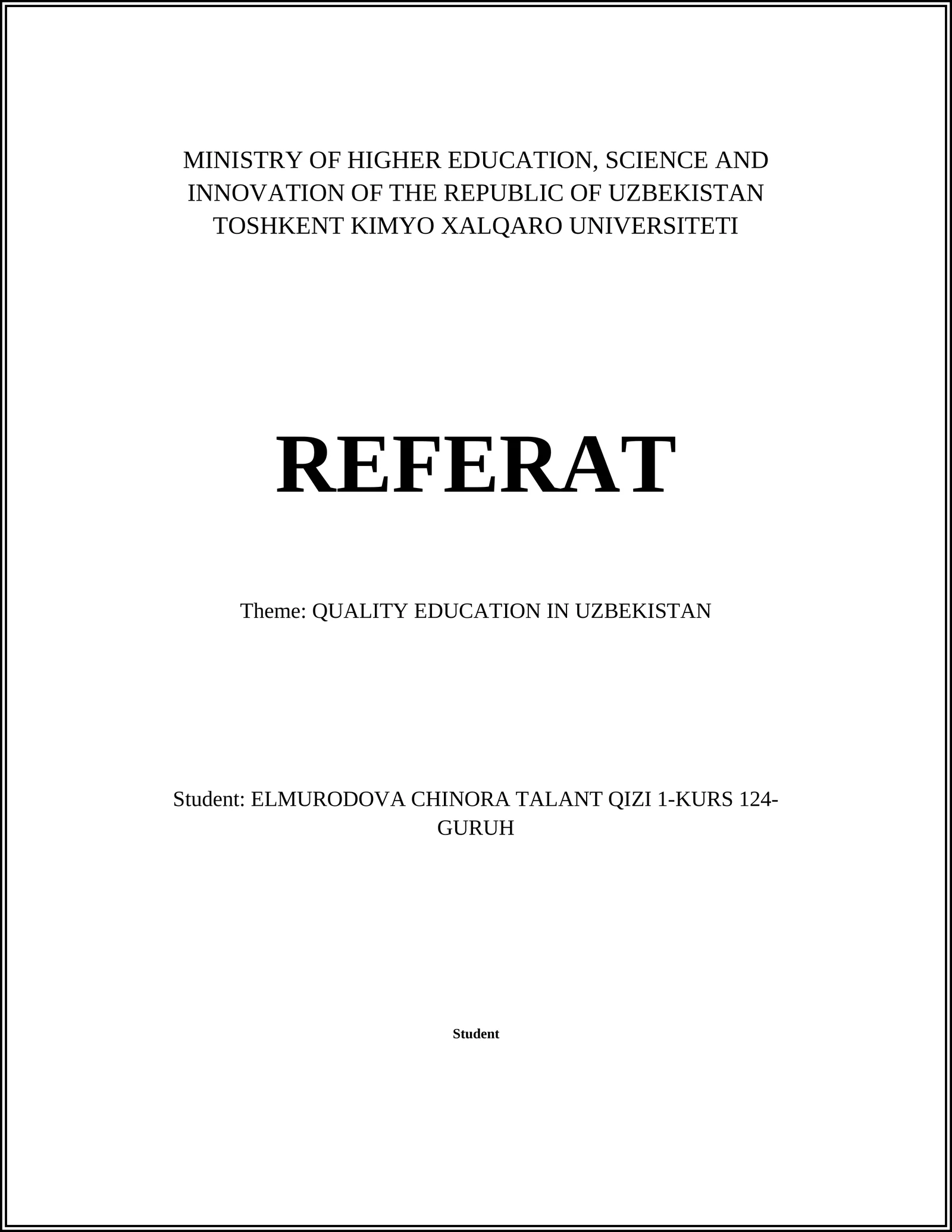 QUALITY EDUCATION IN UZBEKISTAN