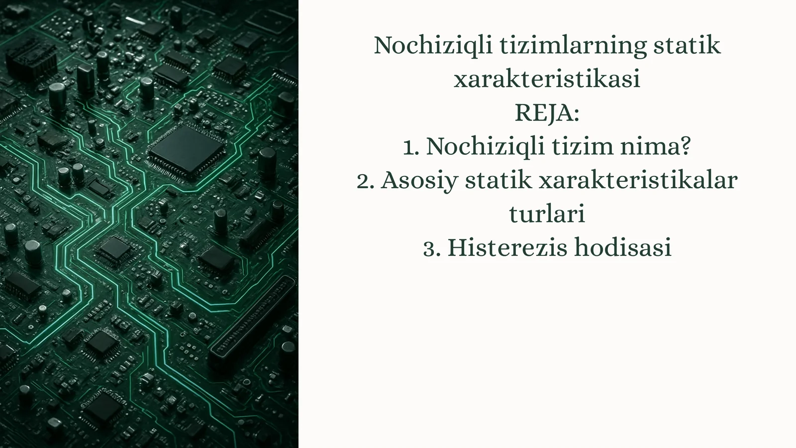 Nochiziqli tizimlarning statik xarakteristikasi