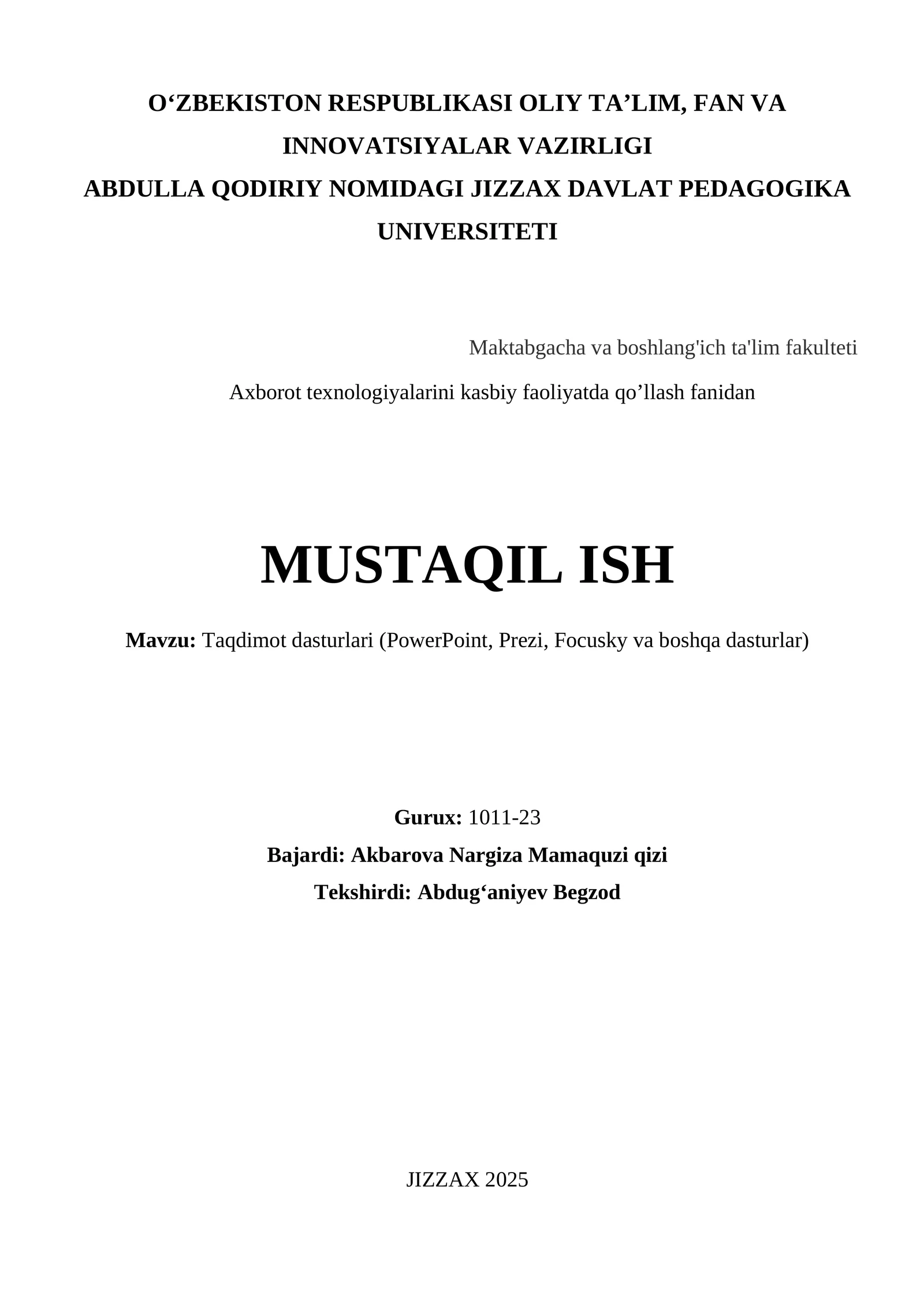 Taqdimot dasturlari (PowerPoint, Prezi, Focusky va boshqa dasturlar)