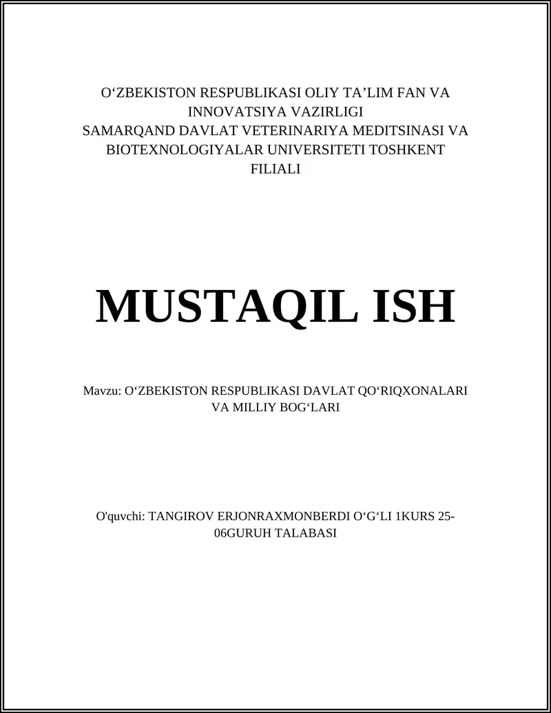 O'zbekiston Respublikasi Davlat Qo'riqxonalari va Milliy Bog'lari