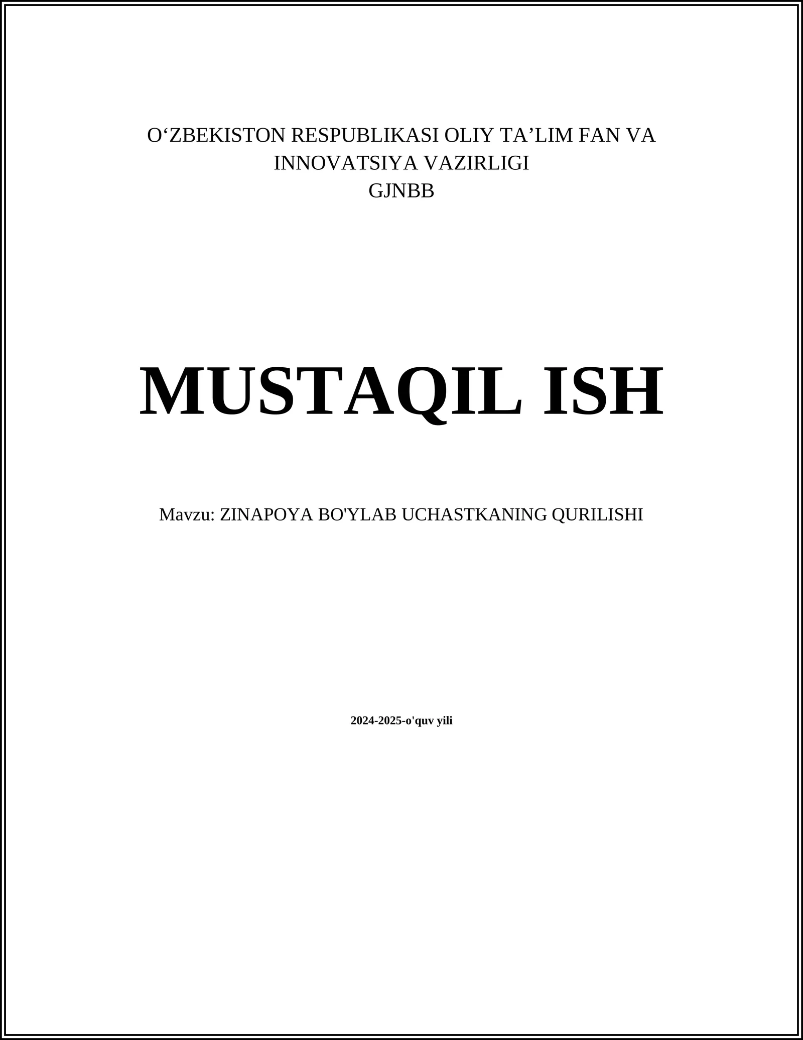 ZINAPOYA BO'YLAB UCHASTKANING QURILISHI