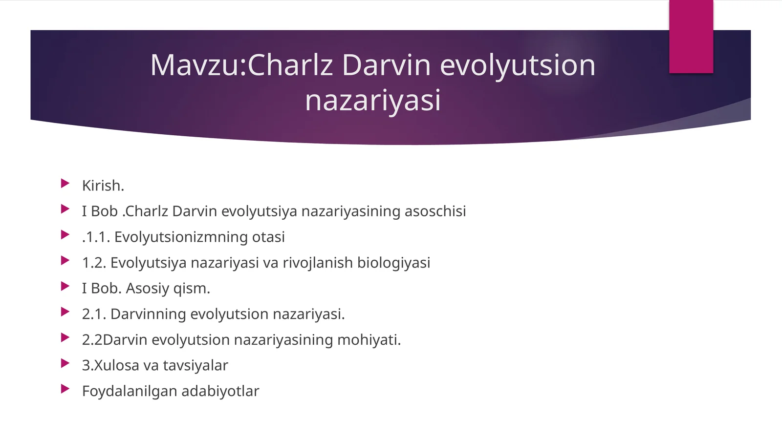 Charlz Darvin evolyutsion nazariyasi