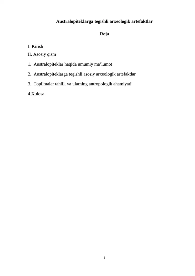 Australopiteklarga tegishli arxeologik artefaktlar