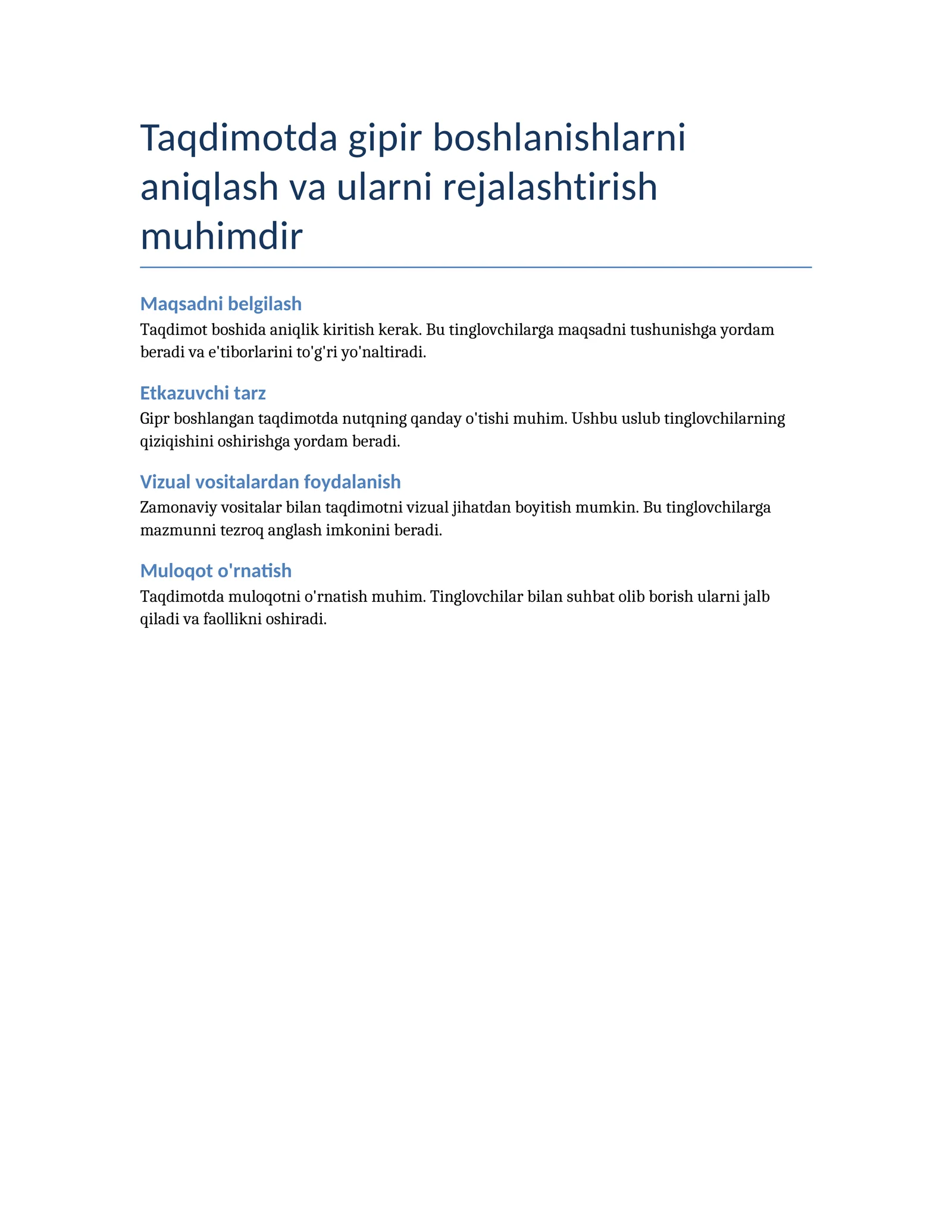 Taqdimot boshlanishlari