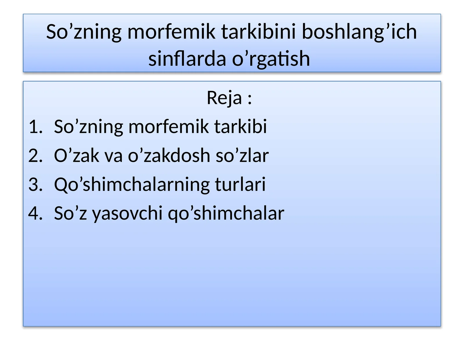 So’zning morfemik tarkibini boshlang’ich sinflarda o’rgatish