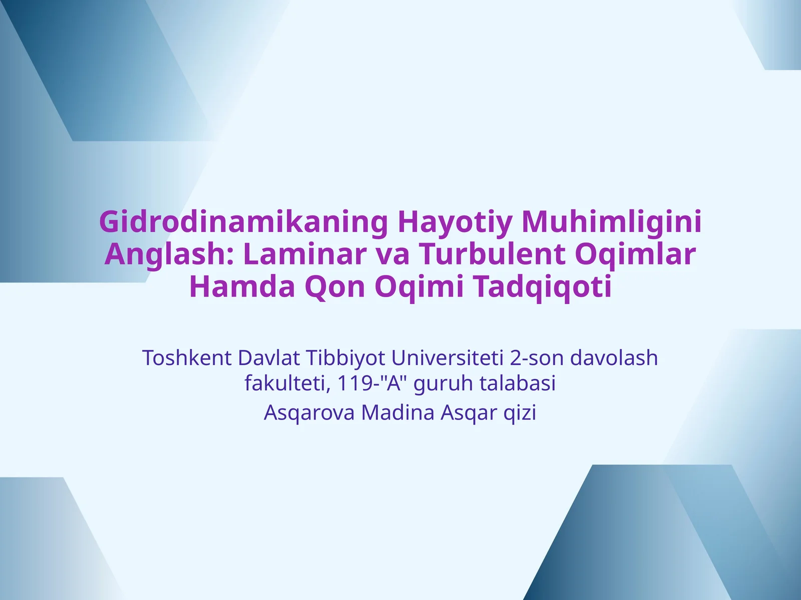 Gidrodinamikaning Hayotiy Muhimligini Anglash: Laminar va Turbulent Oqimlar Hamda Qon Oqimi Tadqiqoti