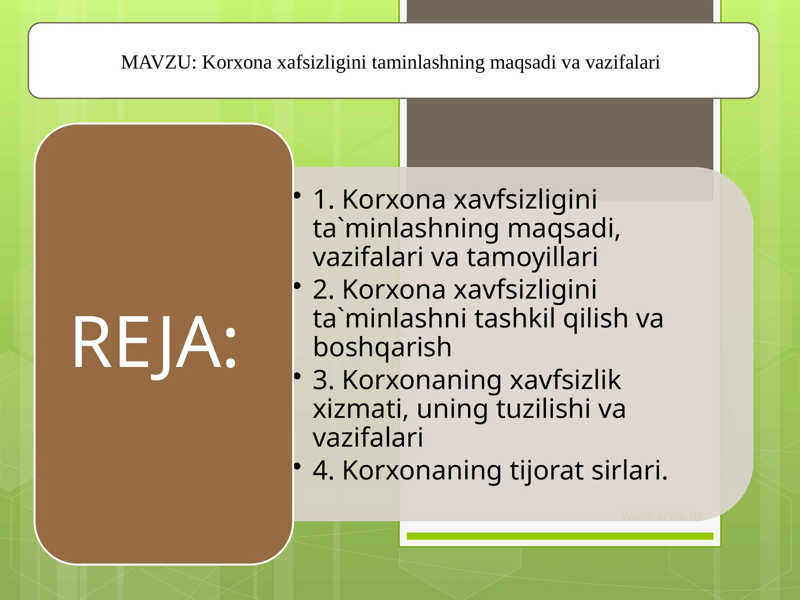 Korxonaxafsizliginitaminlashningmaqsadivavazifalari