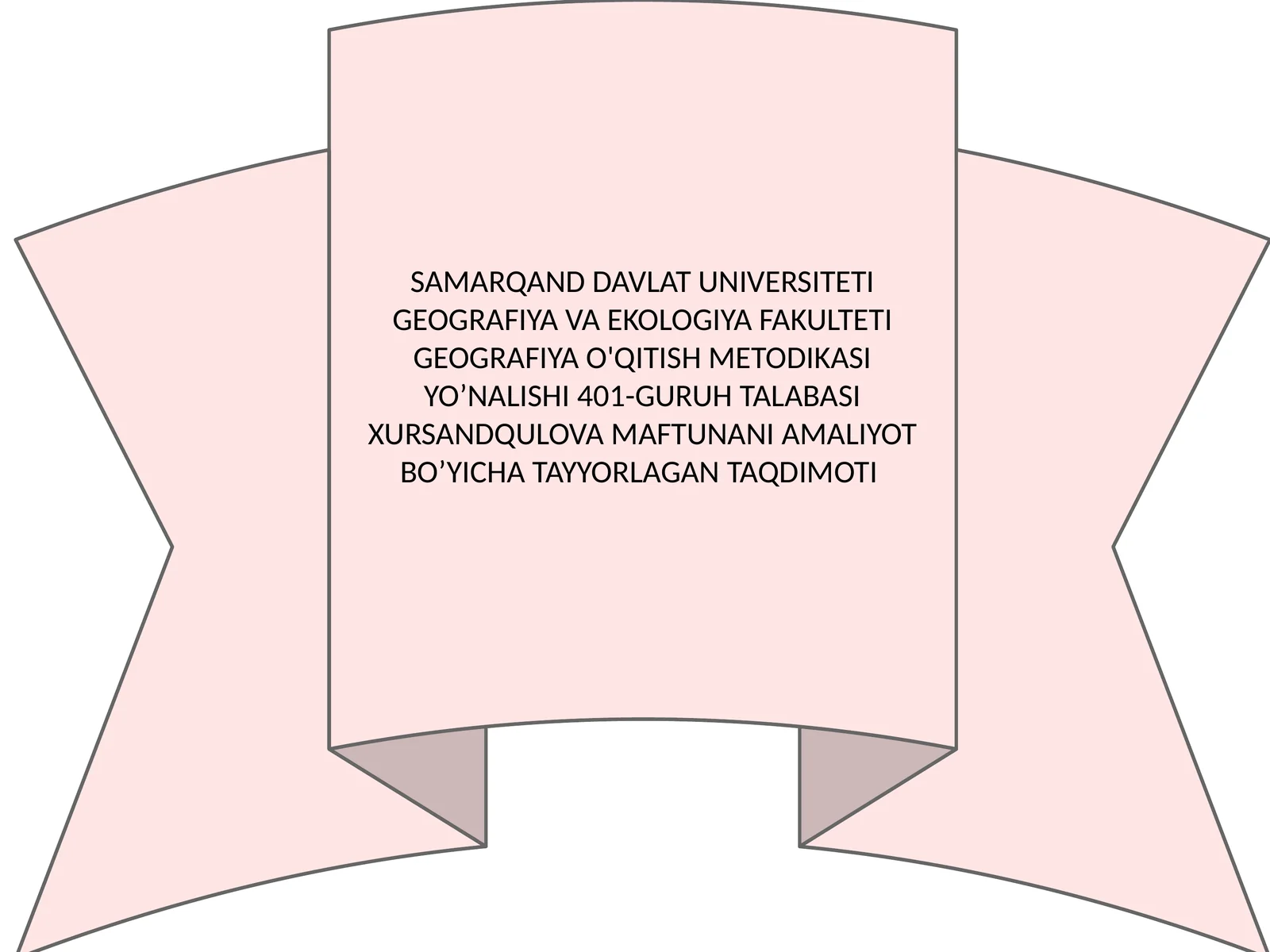 GEOGRAFIYA O'QITISH METODIKASI YO’NALISHI 401-GURUH TALABASI XURSANDQULOVA MAFTUNANING AMALIYOT BO’YICHA TAYYORLAGAN TAQDIMOTI