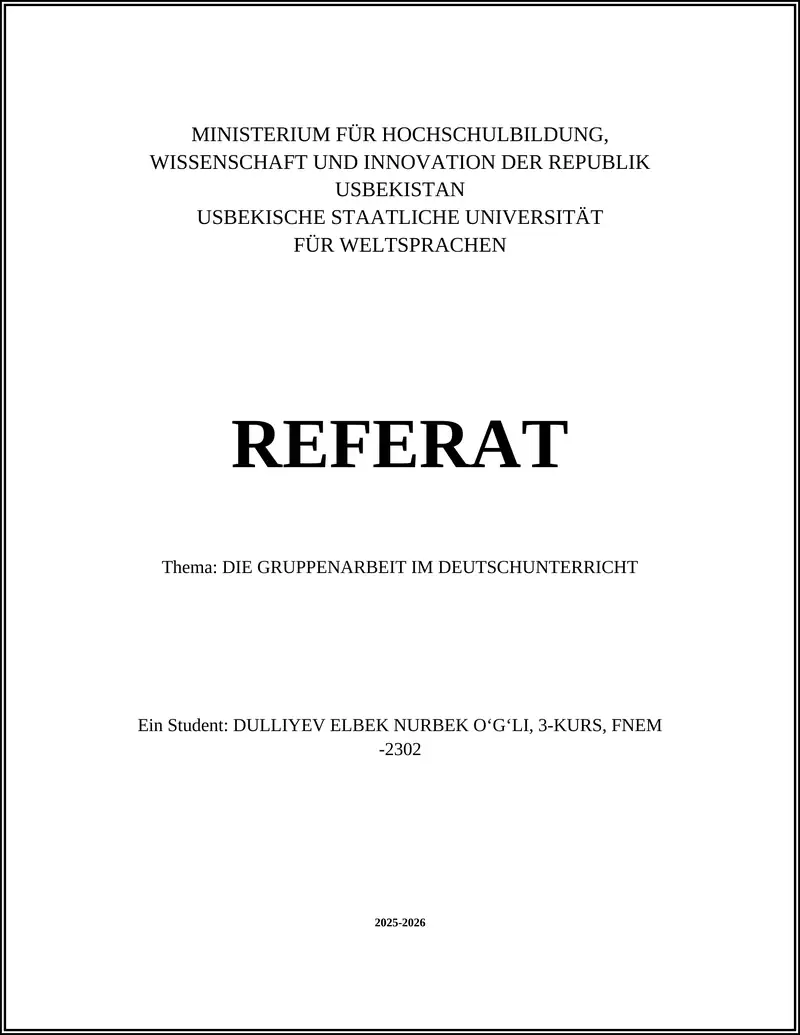 DIE GRUPPENARBEIT IM DEUTSCHUNTERRICHT