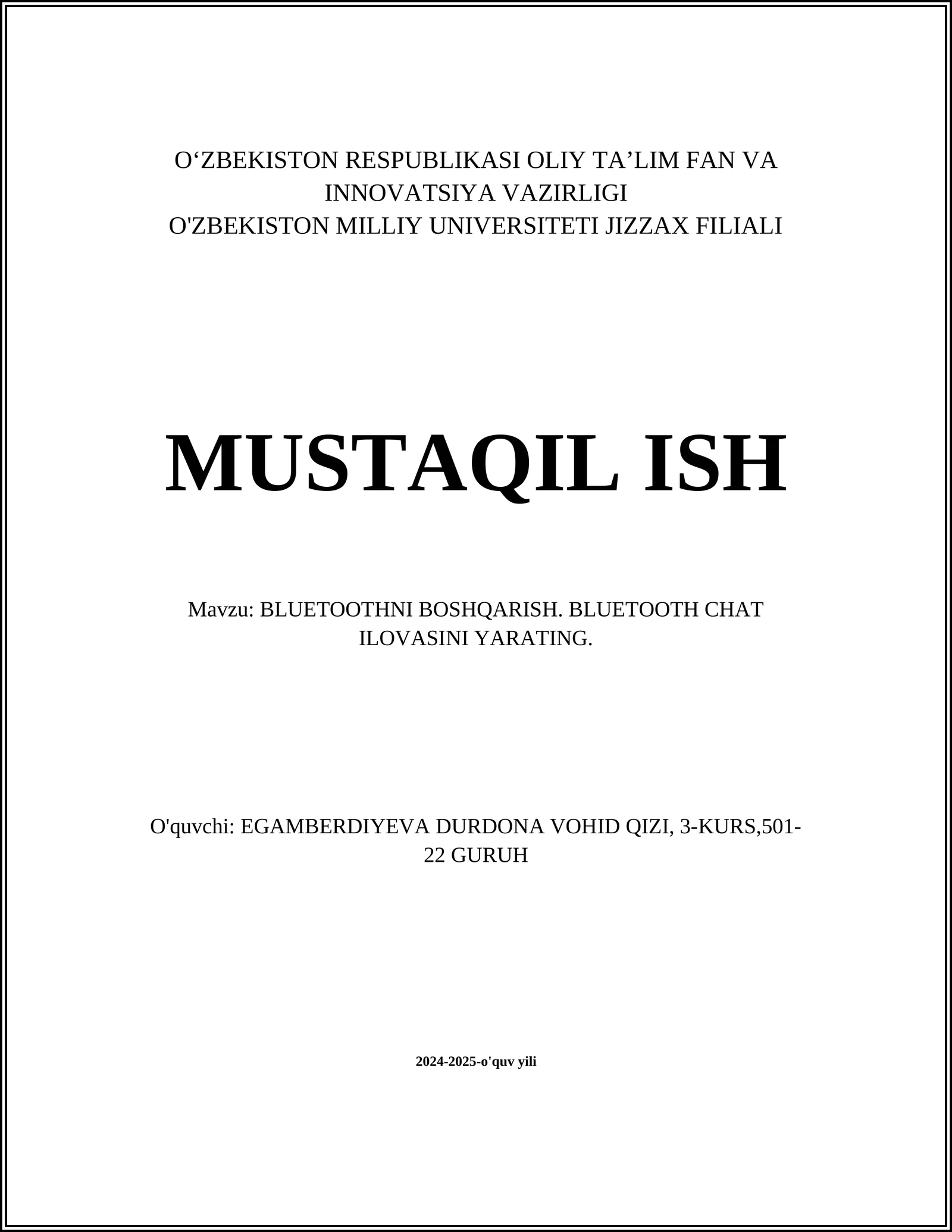 BLUETOOTHNI BOSHQARISH. BLUETOOTH CHAT ILOVASINI YARATING