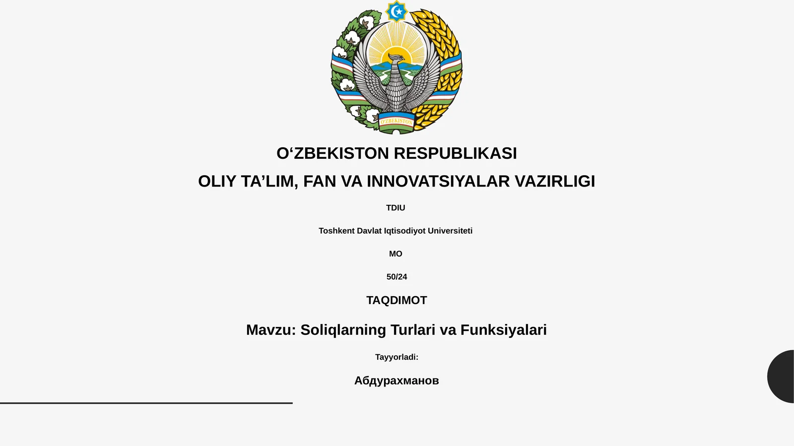 Soliqlarning Turlari va Funksiyalari