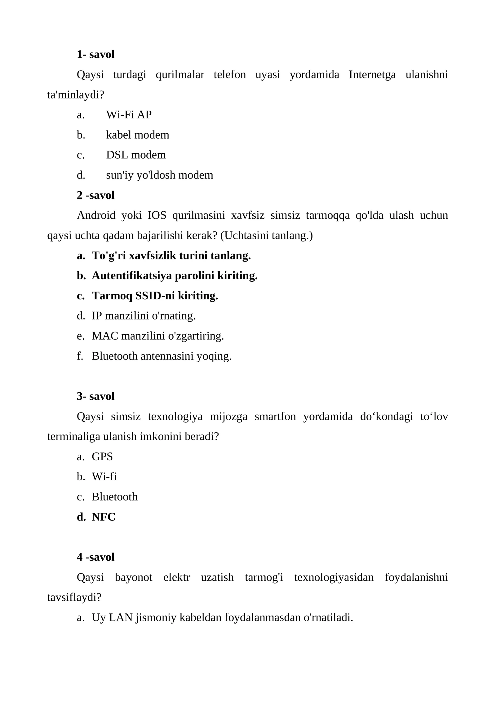 Tarmoq 50 test