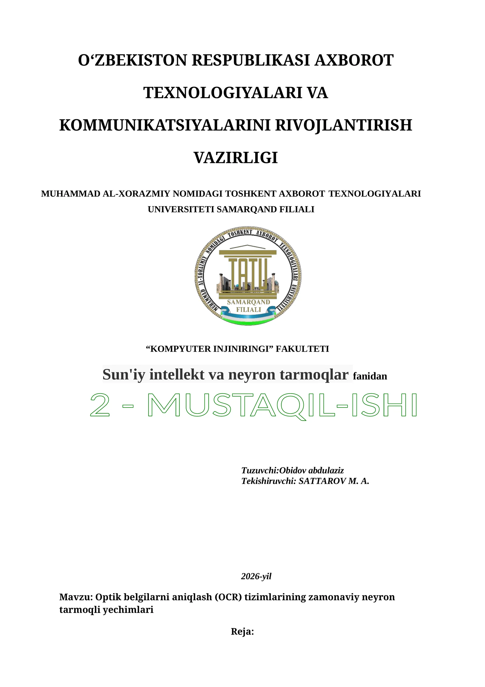 Optik belgilarni aniqlash (OCR) tizimlarining zamonaviy neyron tarmoqli yechimlari