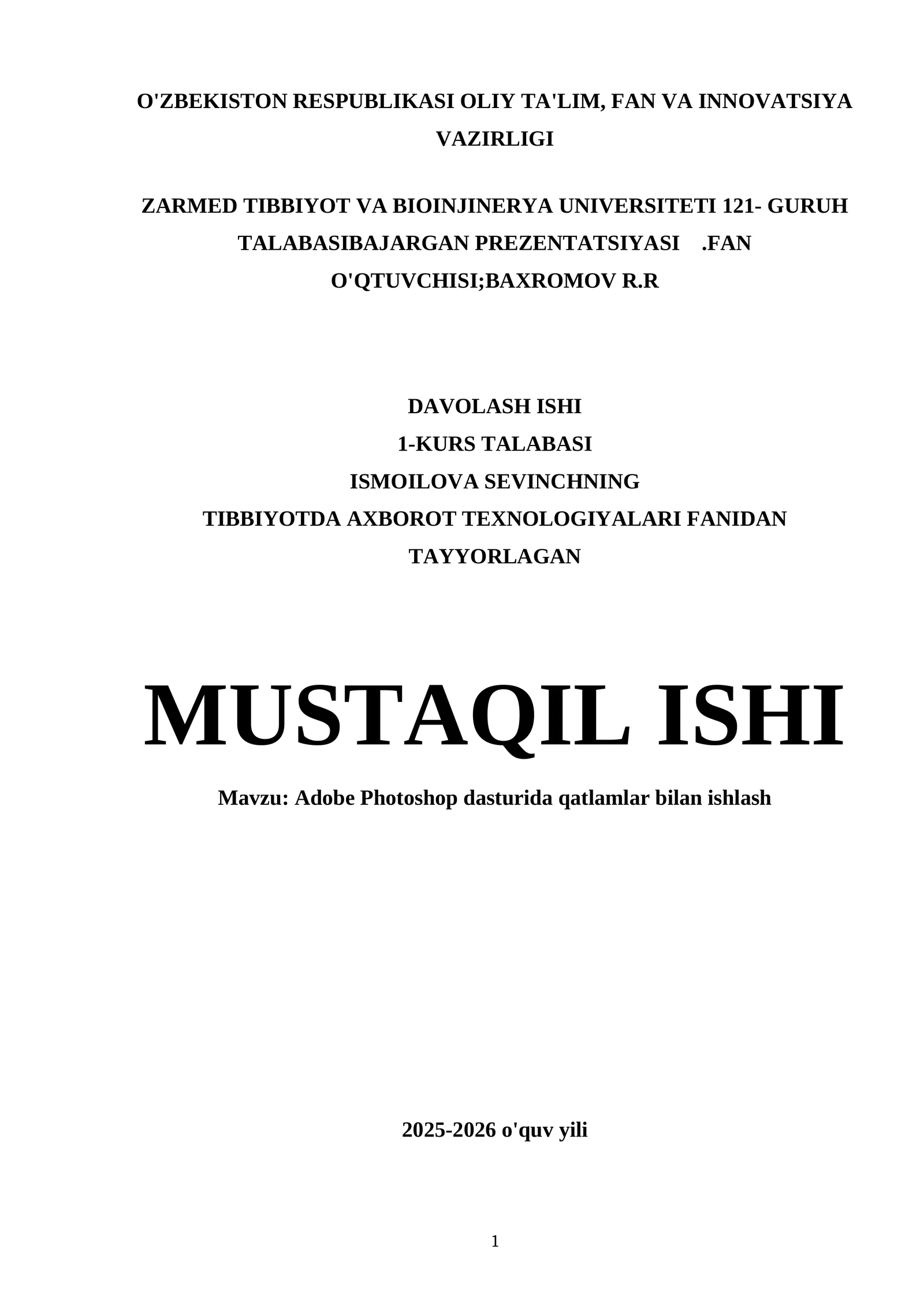 Adobe Photoshop dasturida qatlamlar bilan ishlash