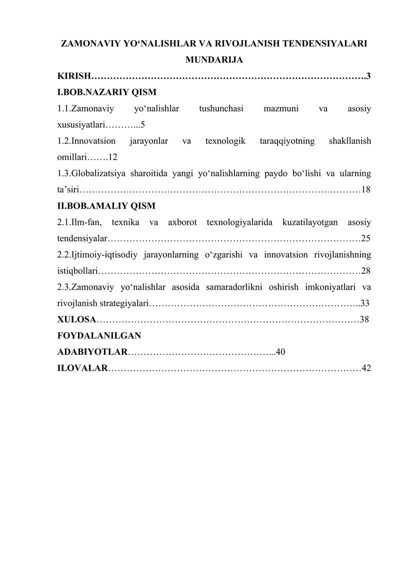 ZAMONAVIY YO‘NALISHLAR VA RIVOJLANISH TENDENSIYALARI