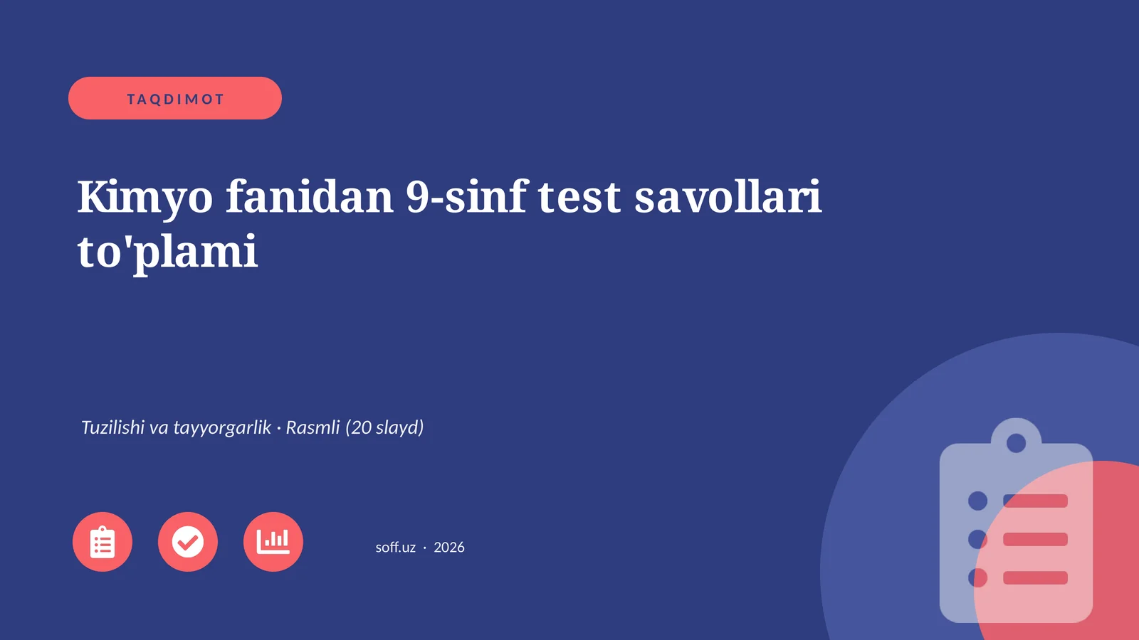 Kimyo fanidan 9-sinf test savollari to'plami