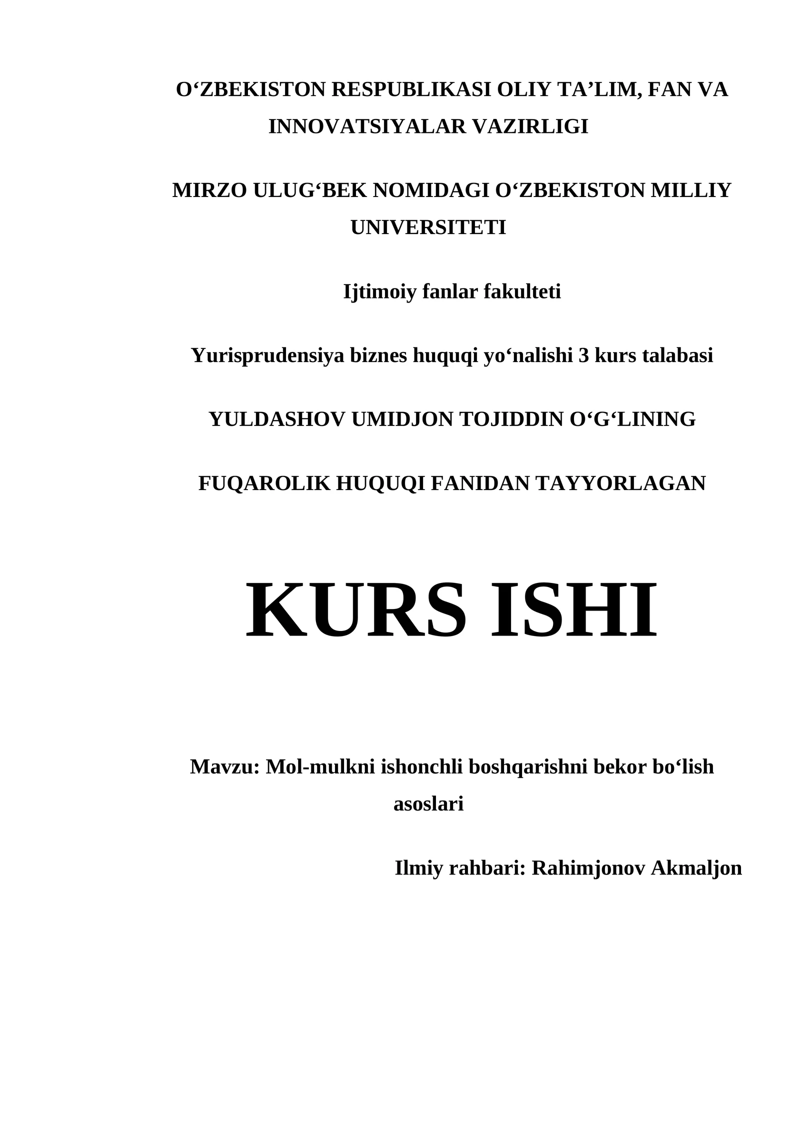 Mol-mulkni ishonchli boshqarishni bekor boʻlish asoslari