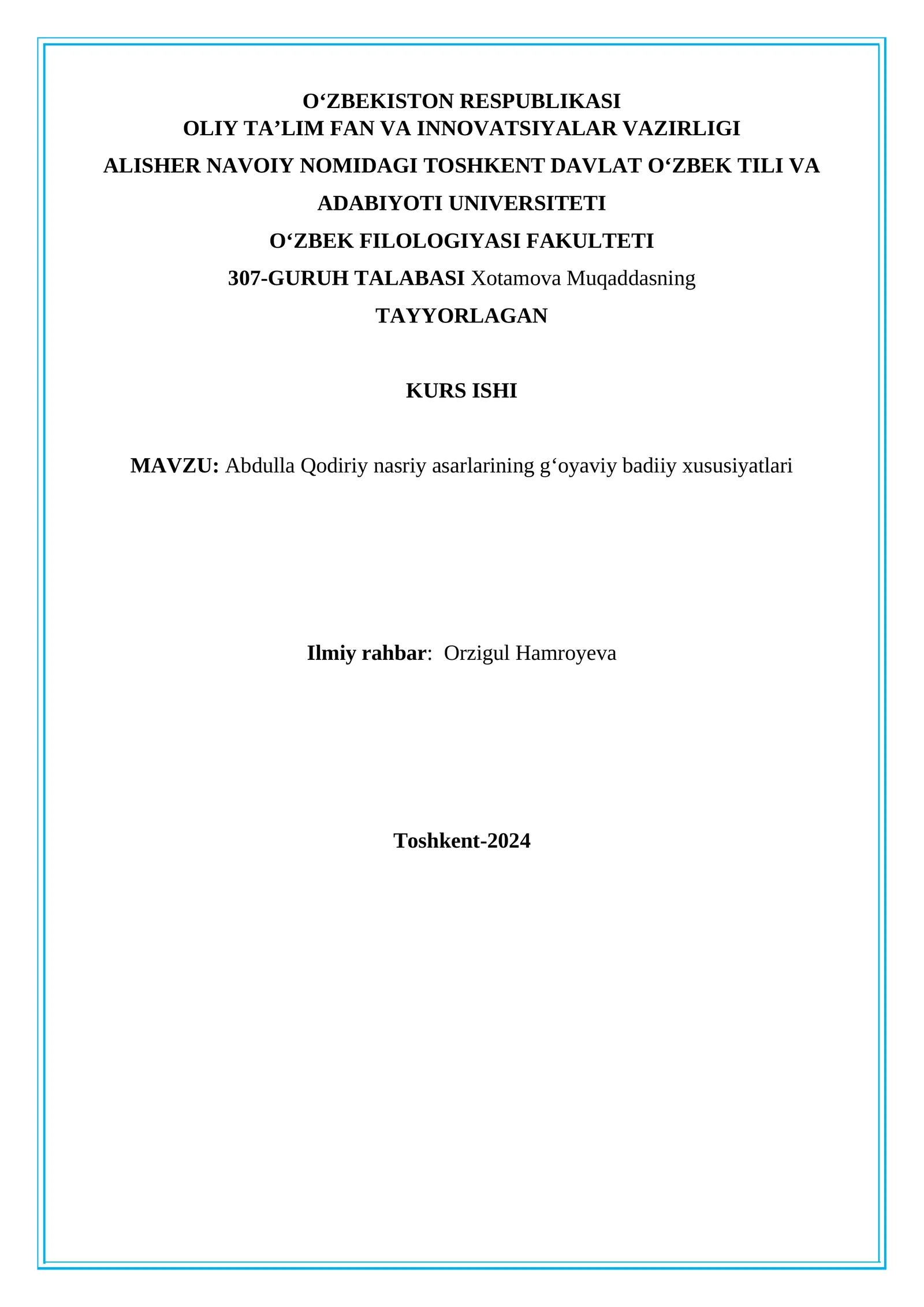 Abdulla Qodiriy nasriy asarlarining gʻoyaviy badiiy xususiyatlari
