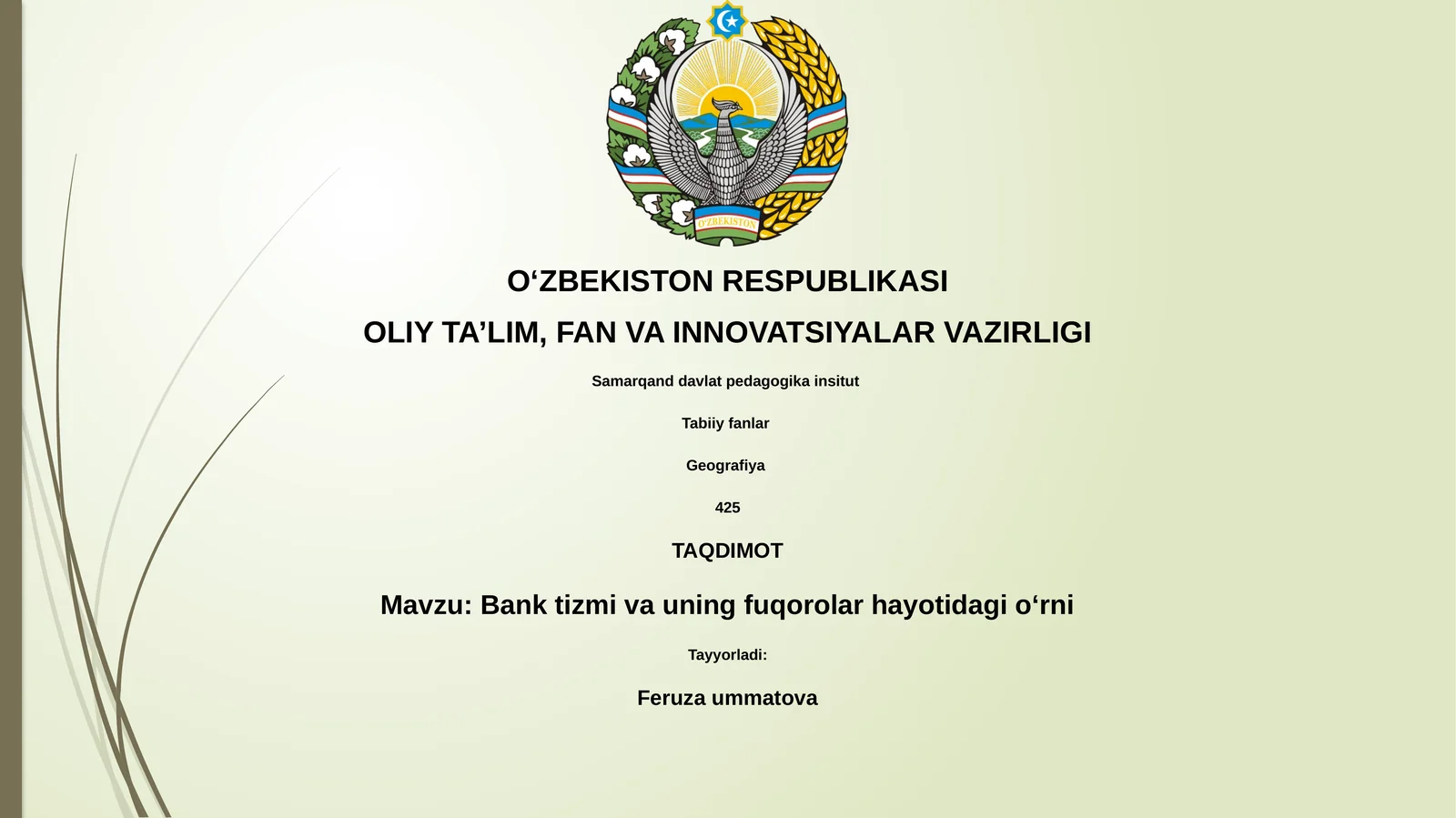Bank tizmi va uning fuqorolar hayotidagi oʻrni