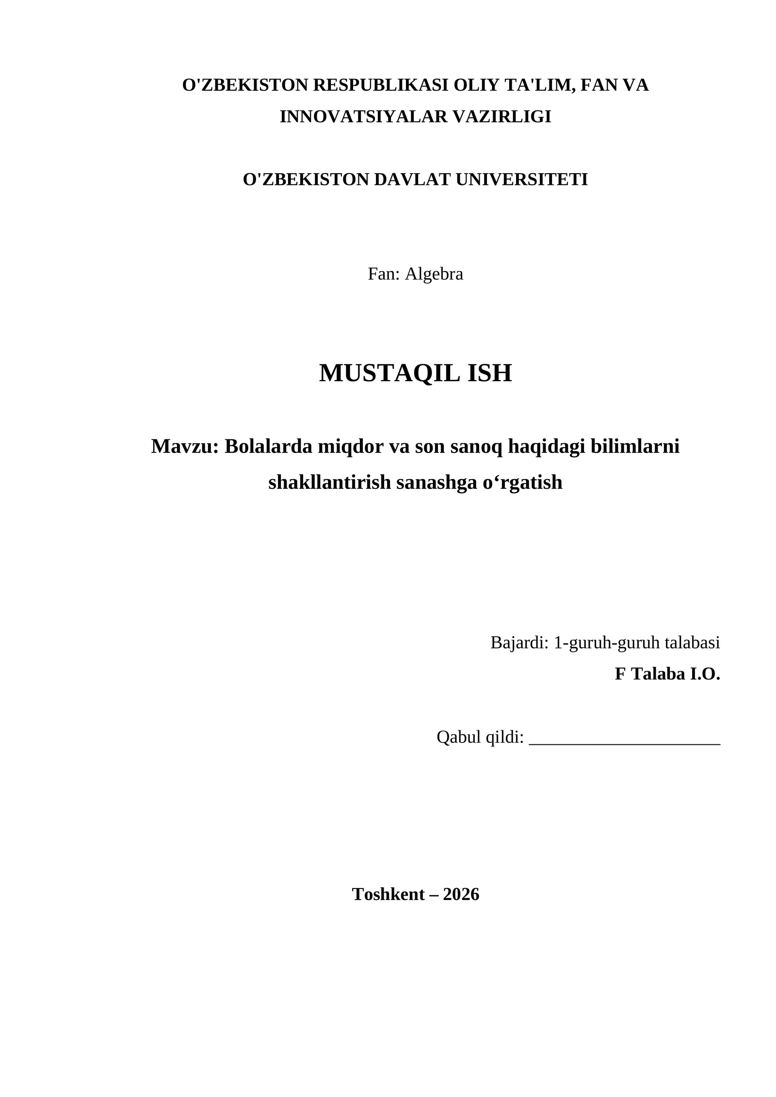 Bolalarda miqdor va son sanoq haqidagi bilimlarni shakllantirish sanashga o‘rgatish