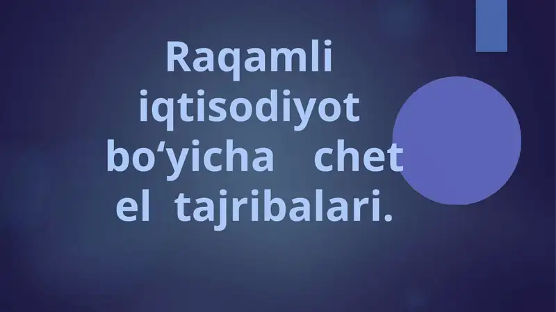 Raqamli iqtisodiyot bo‘yicha chetel tajribalari