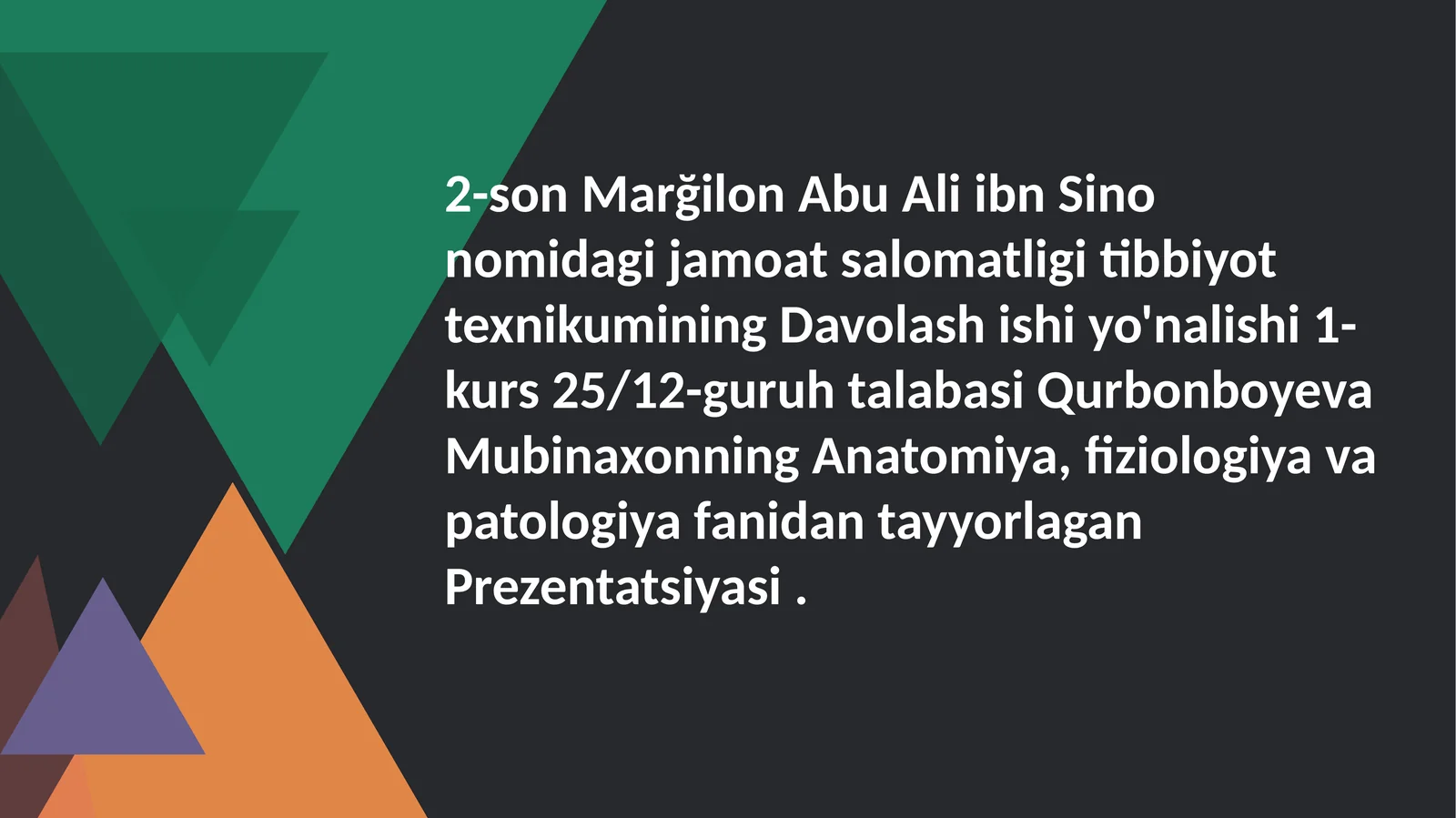Abu Ali ibn Sino nomidagi jamoatsalomatligi tibbiyot texnikumining Davolashishi yo'nalishi