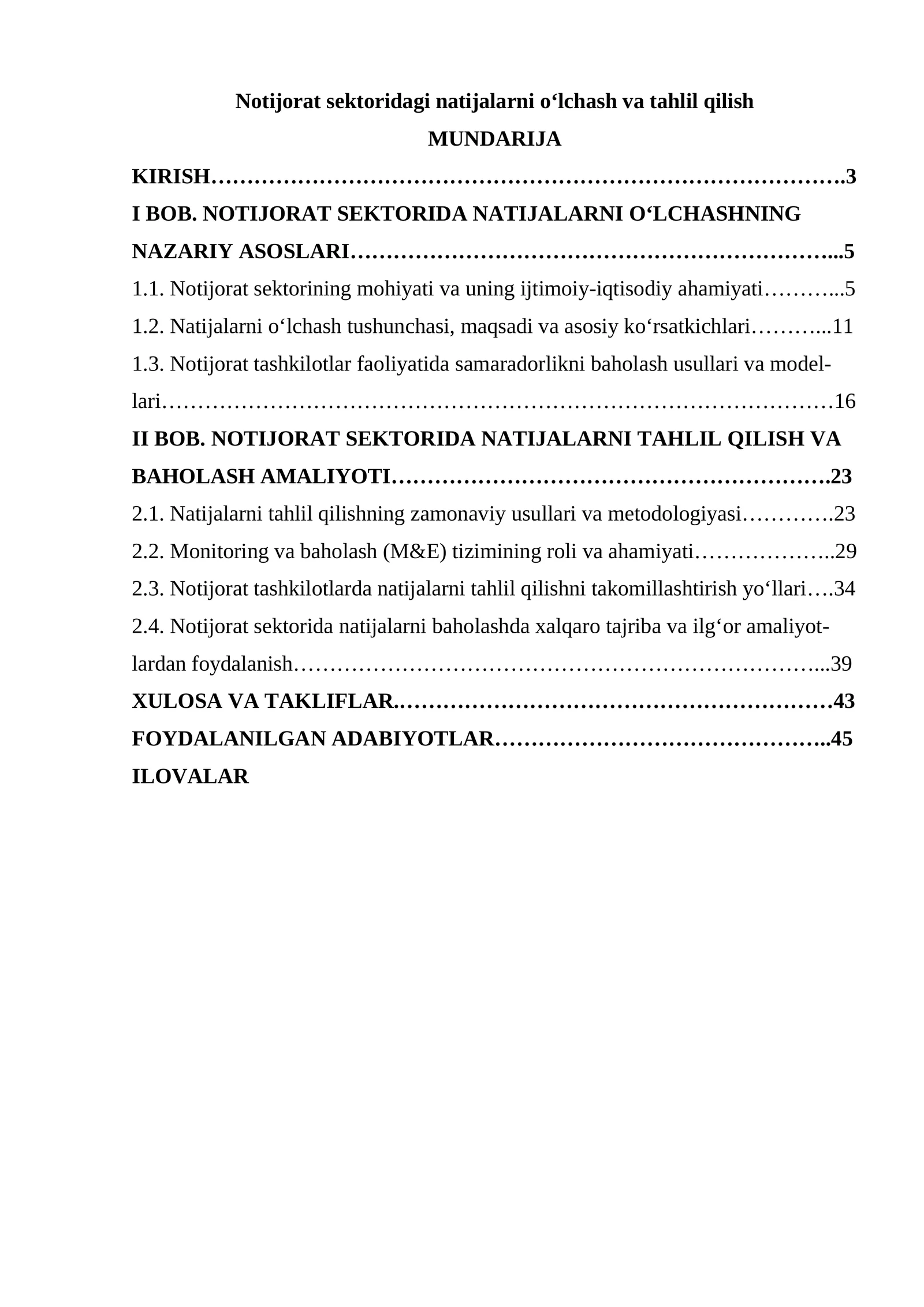 Notijorat sektoridagi natijalarni o‘lchash va tahlil qilish
