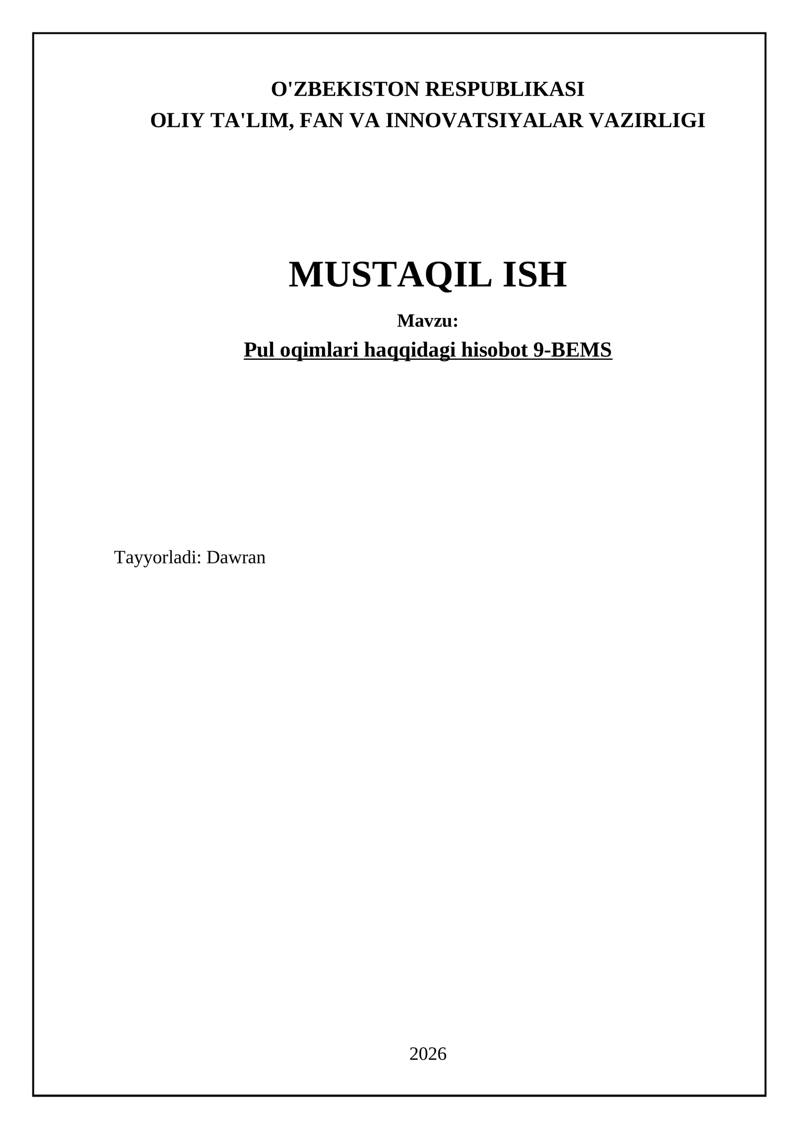 Pul oqimlari haqqidagi hisobot 9-BEMS