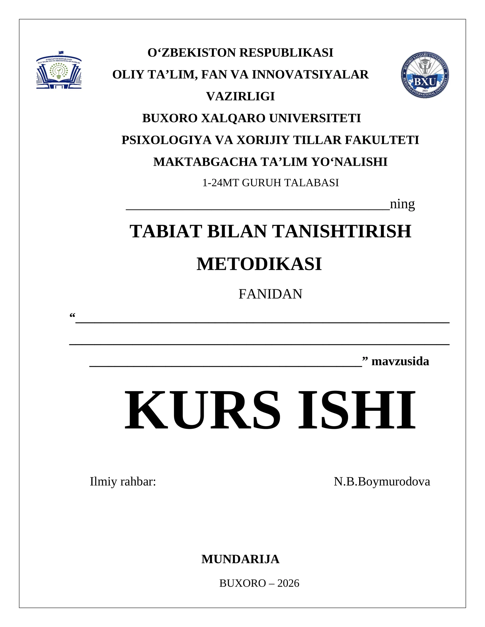 TABIAT BILAN TANISHTIRISH METODIKASI
