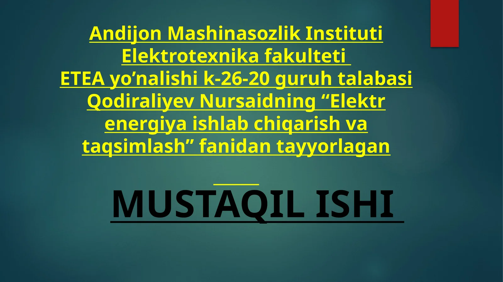 Elektrenergiya ishlab chiqarish va taqsimlash