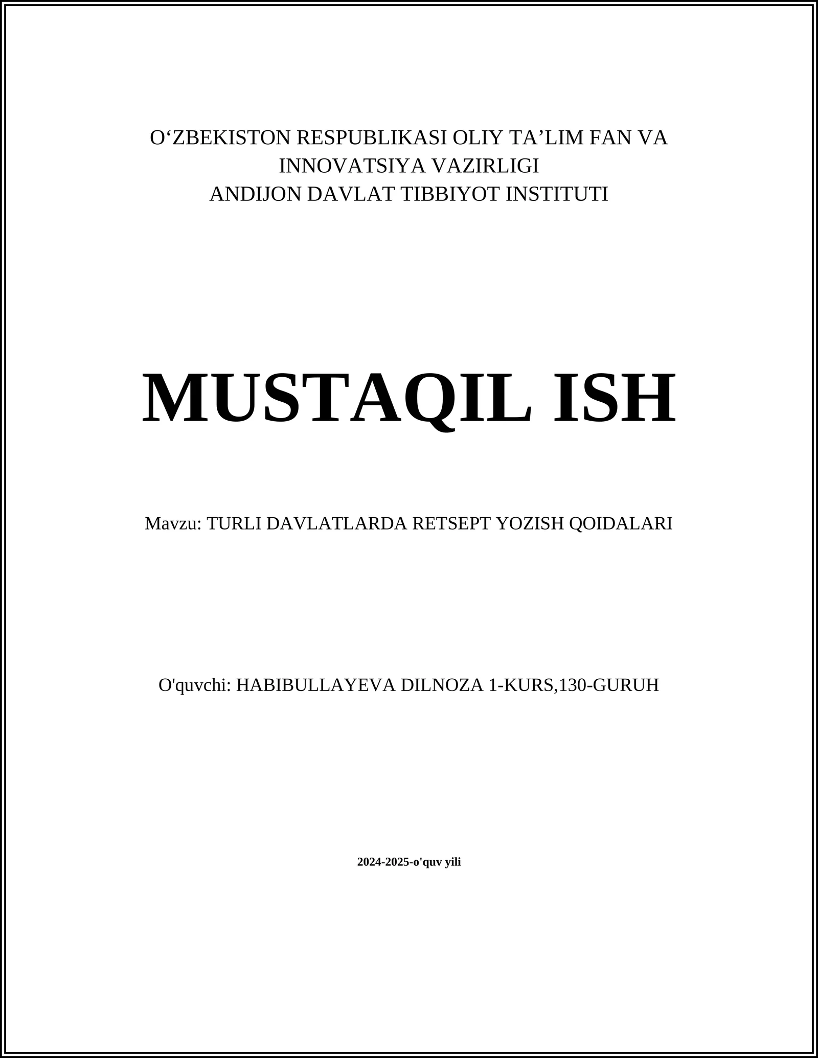 Retsept yozish mezonlari