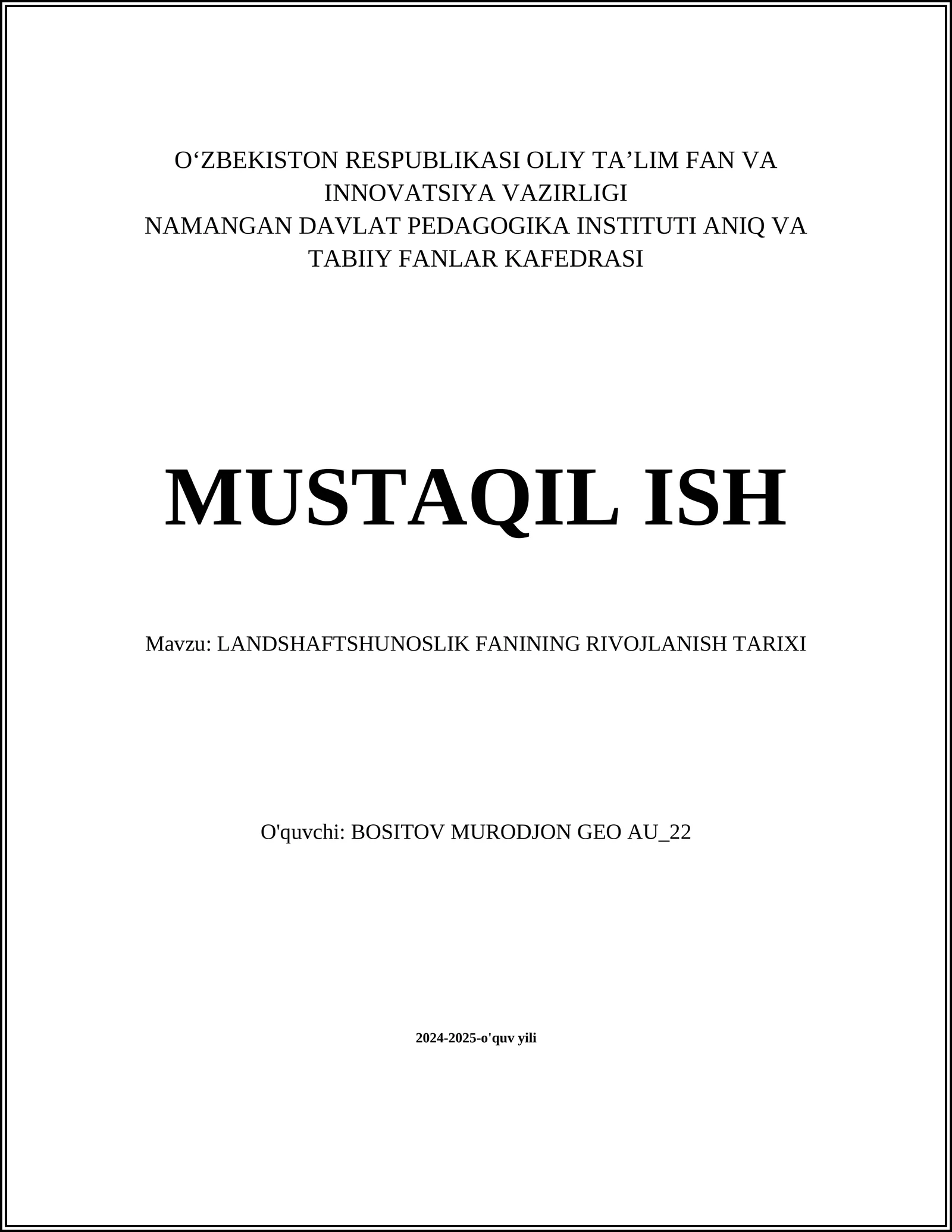 LANDSHAFTSHUNOSLIK FANINING RIVOJLANISH TARIXI