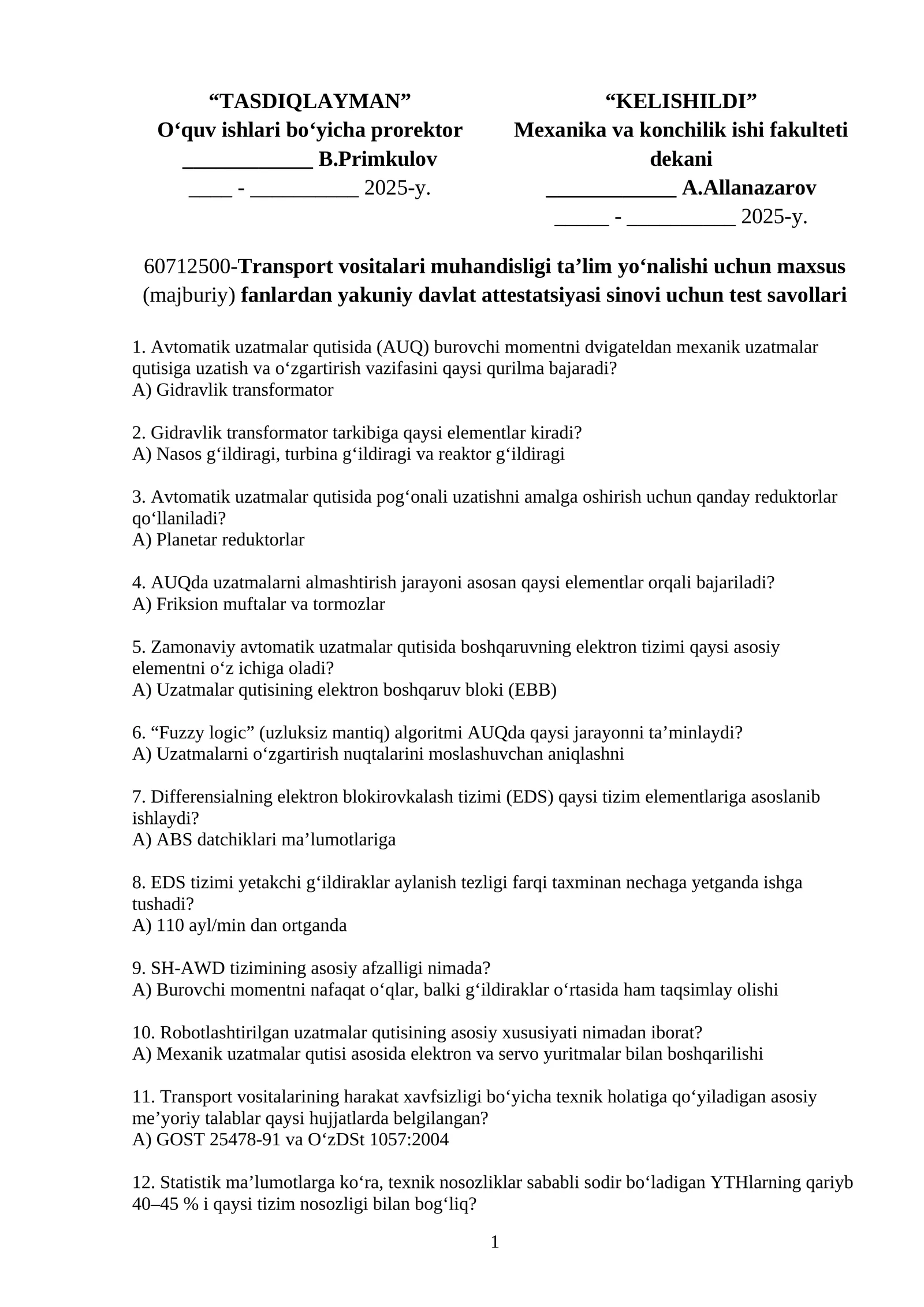 Avtomatik uzatmalar qutisi