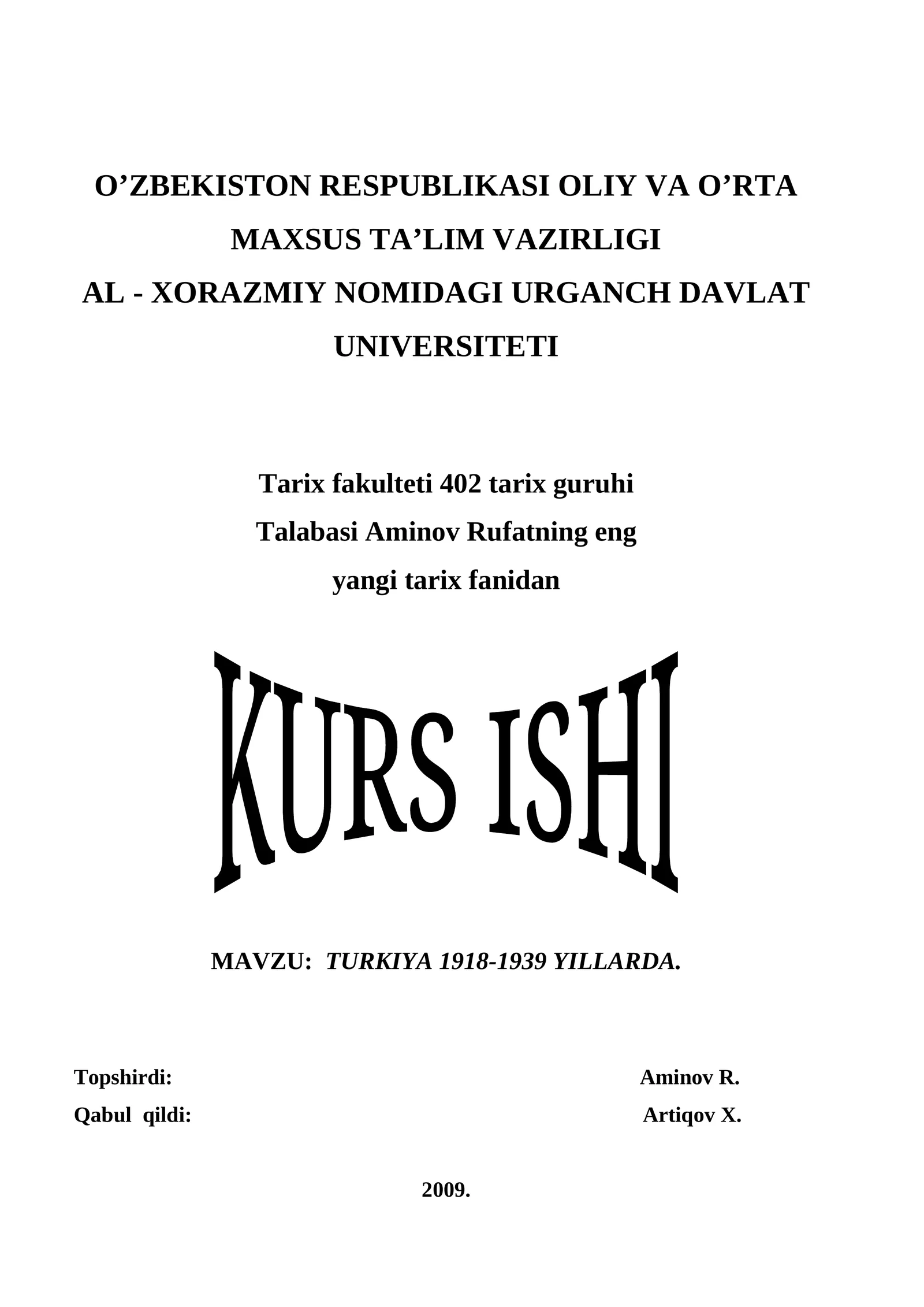 TURKIYA 1918-1939 YILLARDA