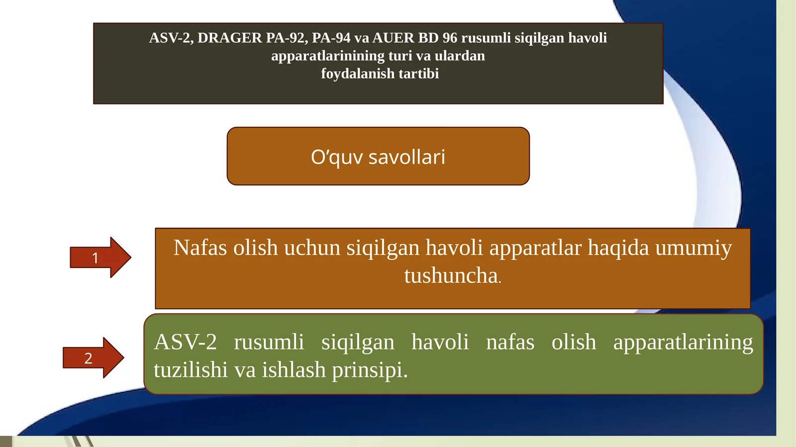 ASV-2,  rusumli siqilgan havoli apparatlarinining turi va ulardan foydalanish tartibi