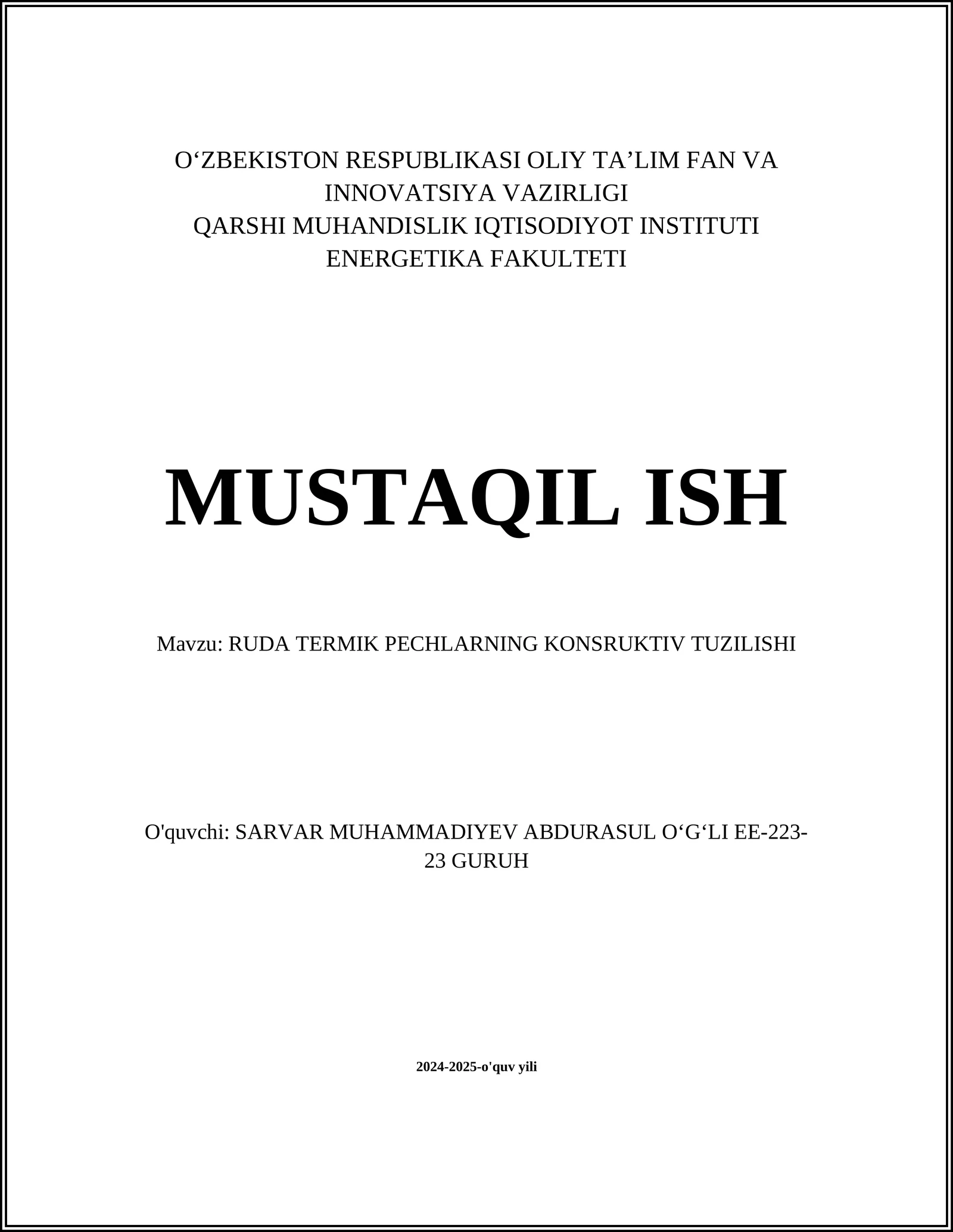 RUDA TERMIK PECHLARNING KONSRUKTIV TUZILISHI