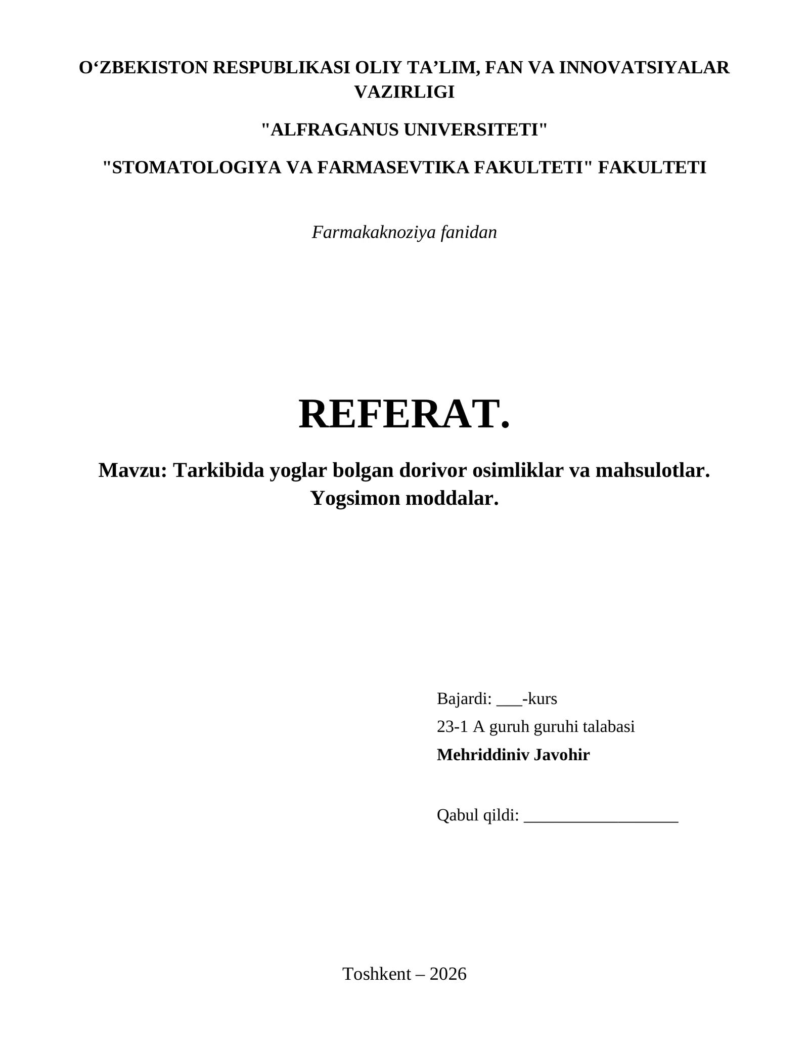 Tarkibida yoglar bolgan dorivor osimliklar va mahsulotlar. Yogsimon moddalar.