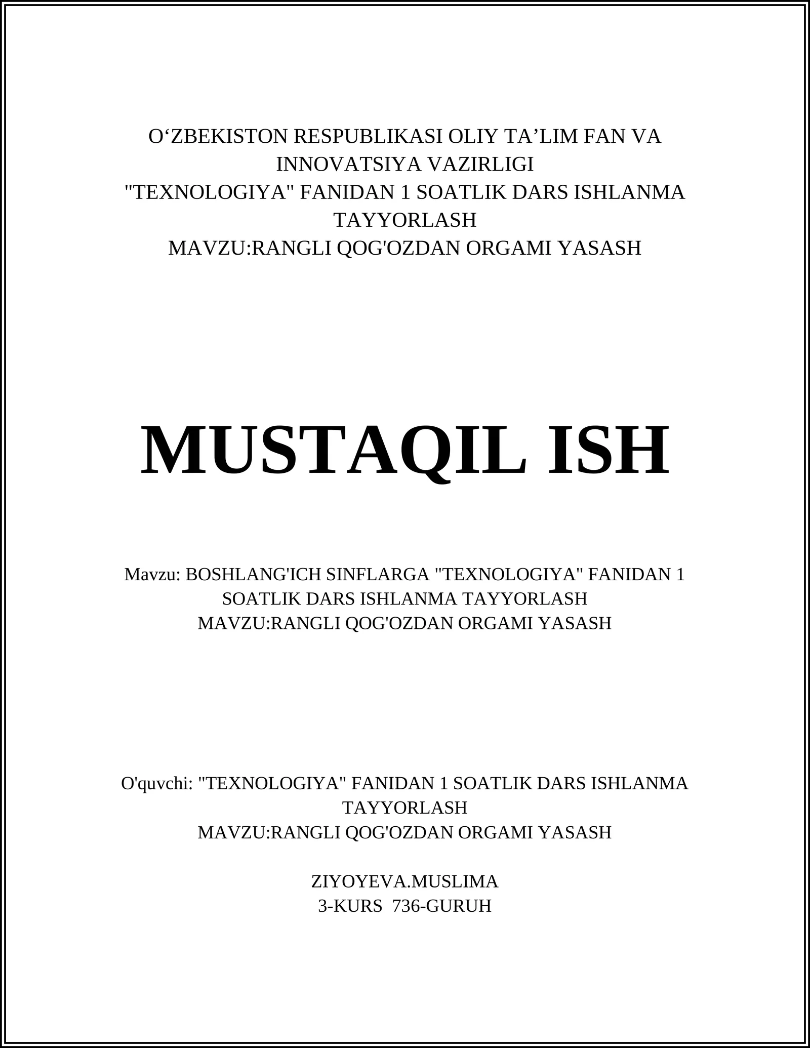 Rangi qog'ozdan orgami yasash
