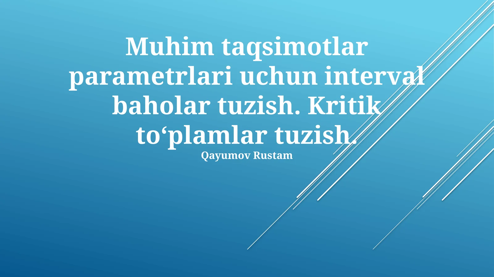 Muhim taqsimotlar parametrlari uchun interval baholar va kritik to‘plamlar tuzish
