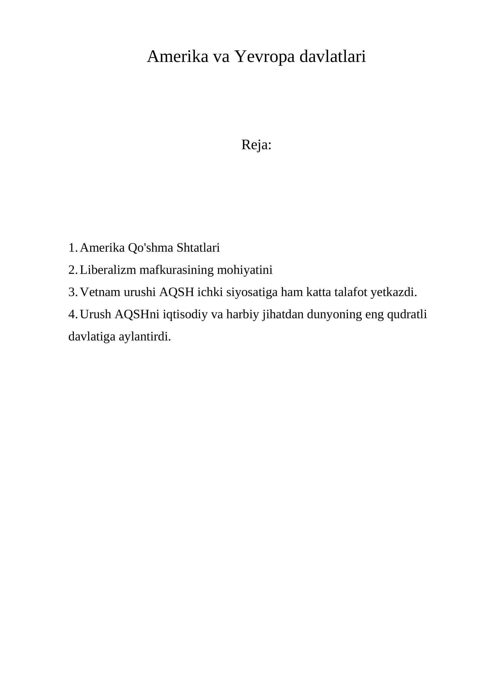 Amerika va Yevropa davlatlari