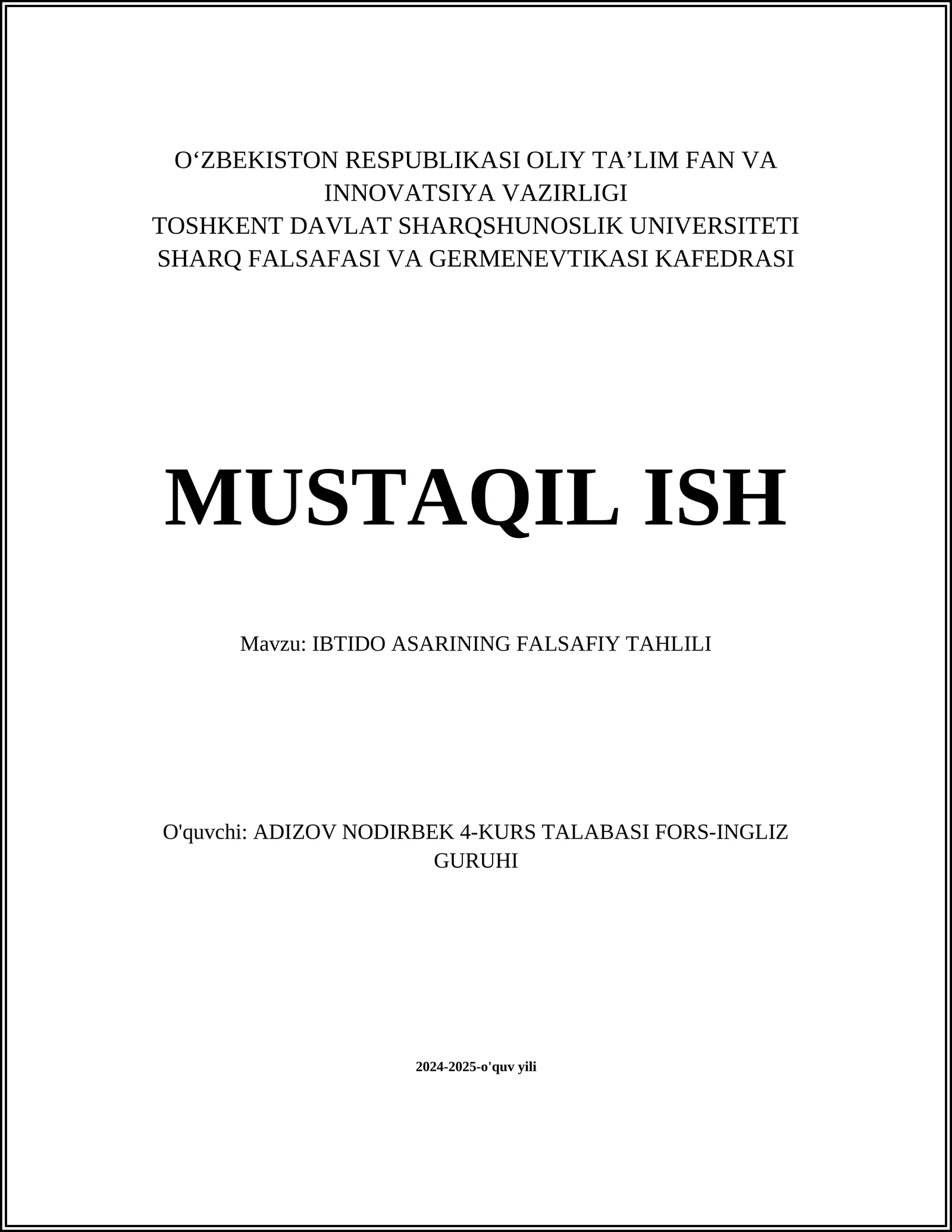 IBTIDO ASARINING FALSAFIY TAHLILI