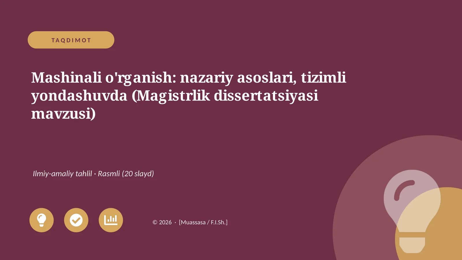 Mashinali o'rganish: nazariy asoslari, tizimli yondashuvda (Magistrlik dissertatsiyasi mavzusi)