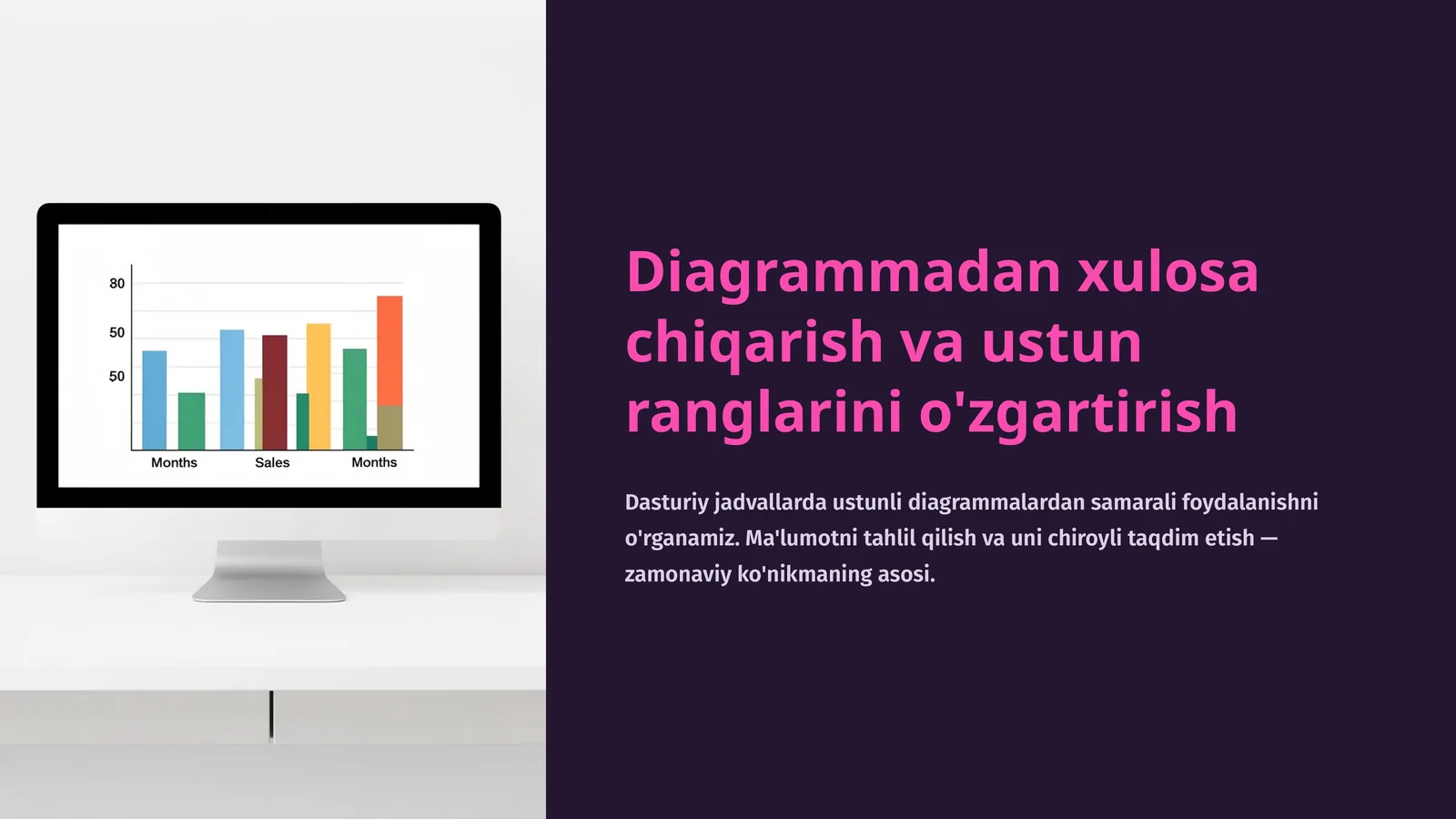 Diagrammadan xulosa chiqarish va ustun ranglarini o'zgartirish