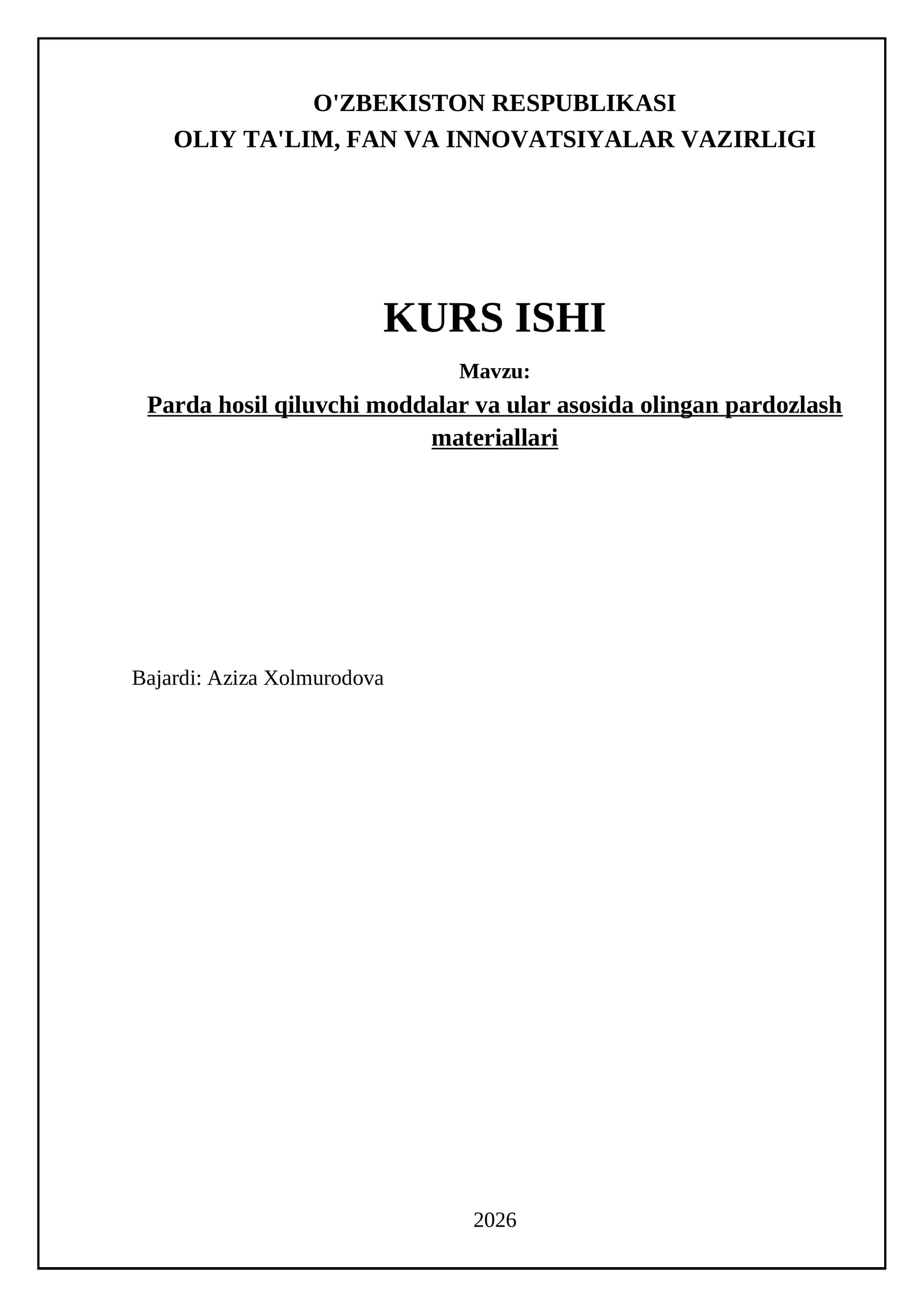 Parda hosil qiluvchi moddalar va ular asosida olingan pardozlash materiallari