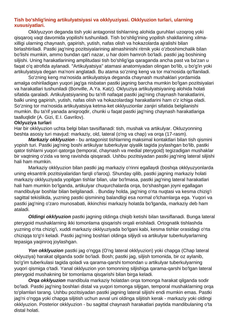 Okklyuziya va artikulyatsiya