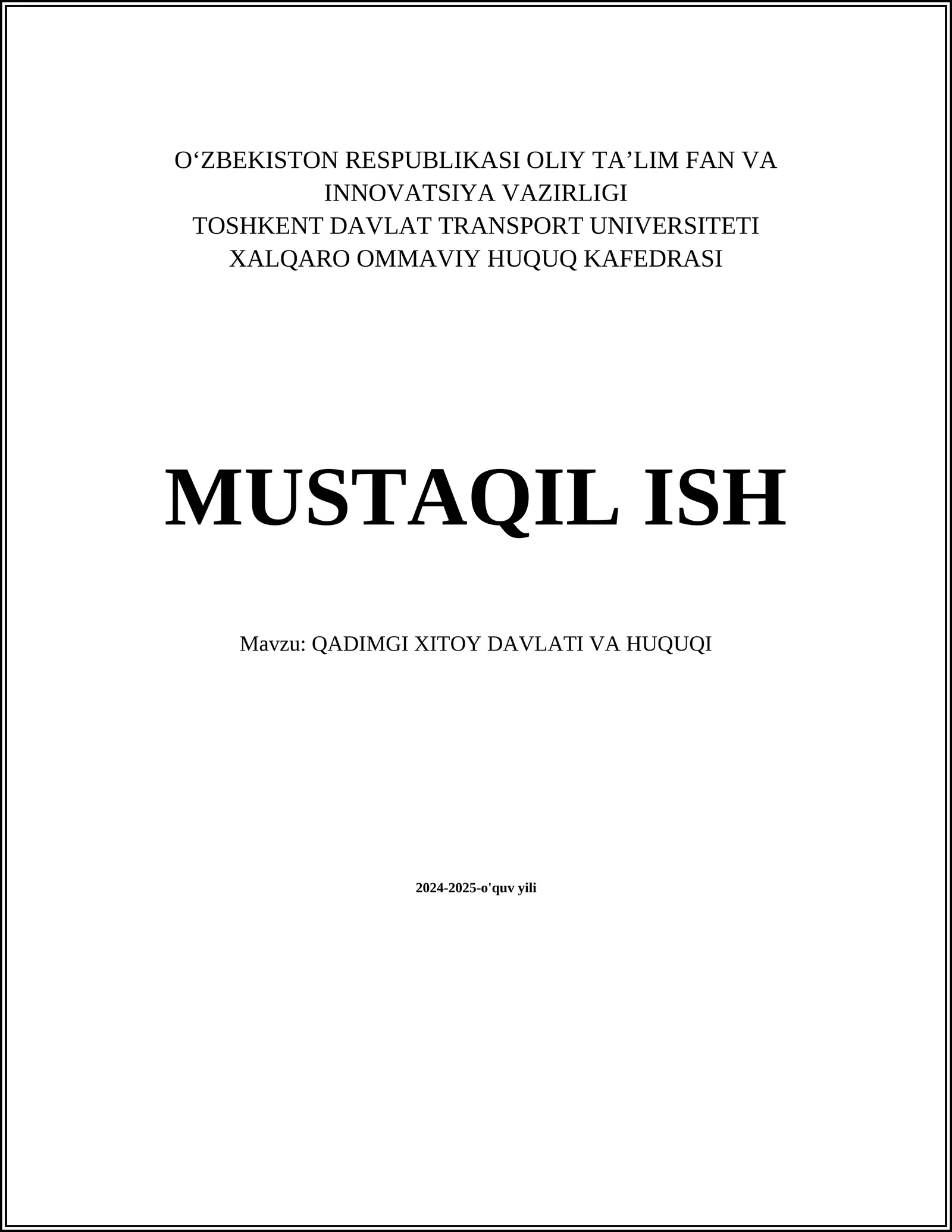 QADIMGI XITOY DAVLATI VA HUQUQI