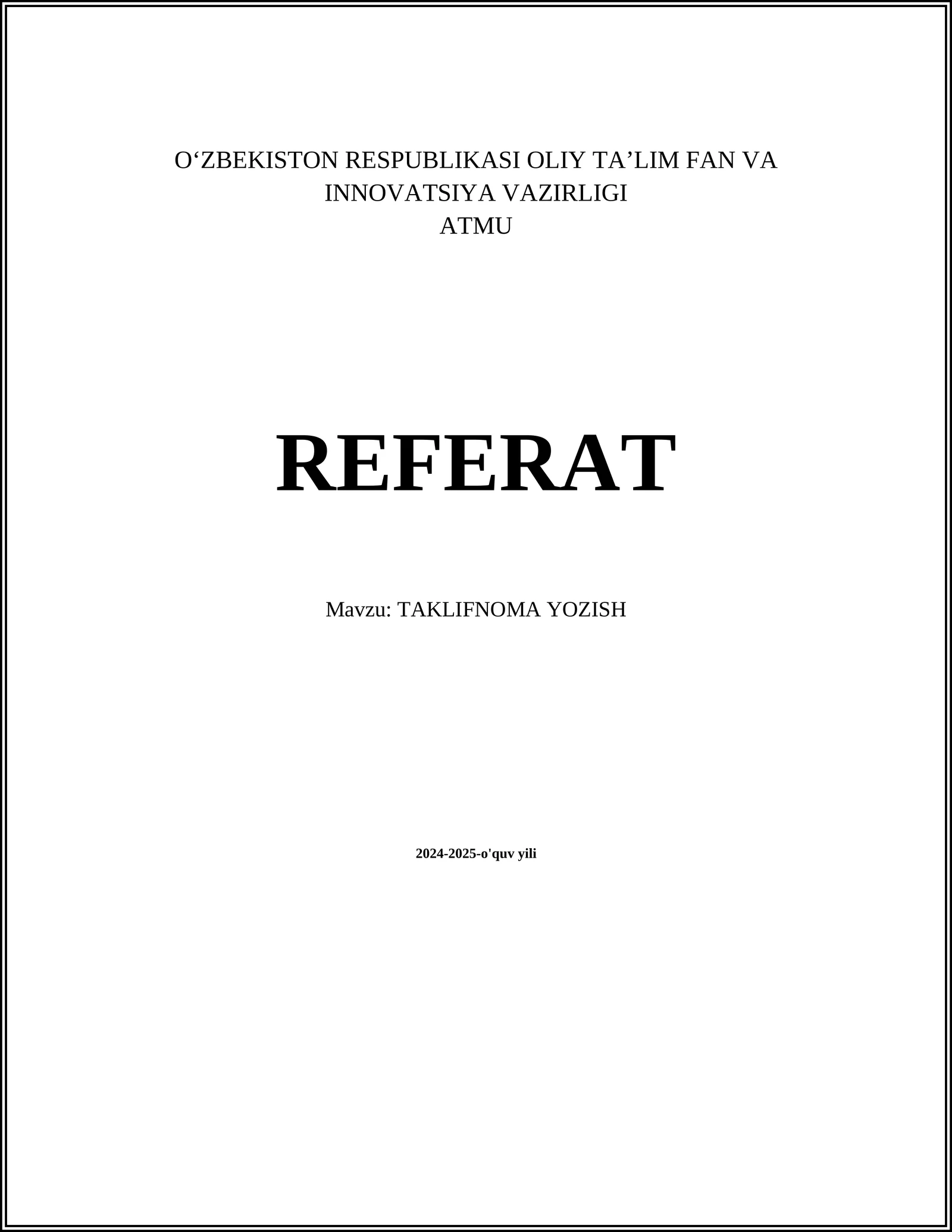 TAKLIFNOMA YOZISH