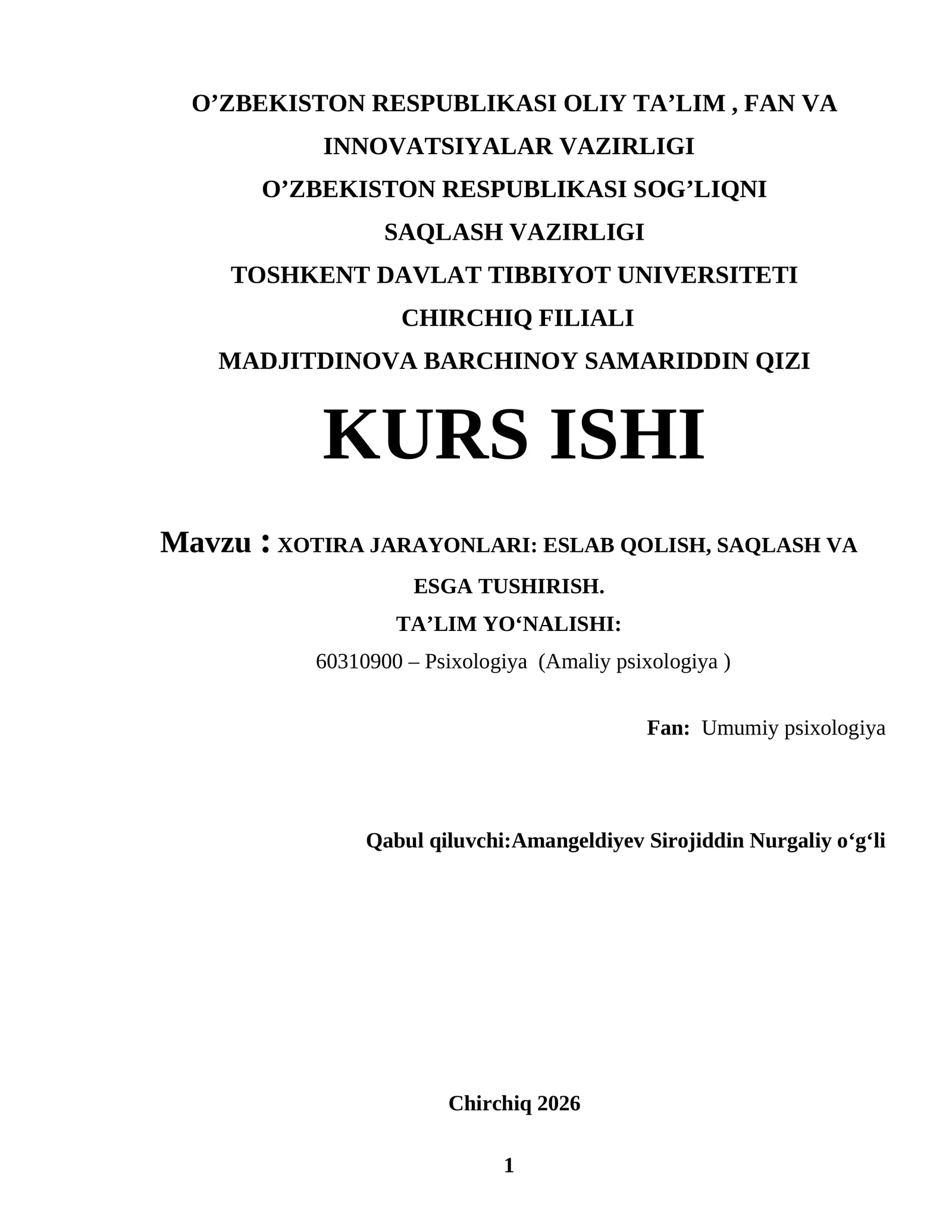 XOTIRA JARAYONLARI: ESLAB QOLISH, SAQLASH VA ESGA TUSHIRISH