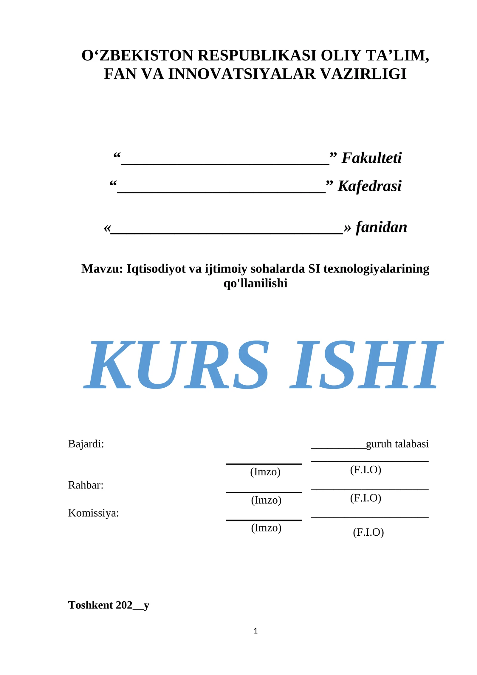 Iqtisodiyot va ijtimoiy sohalarda SI texnologiyalarining qo'llanilishi